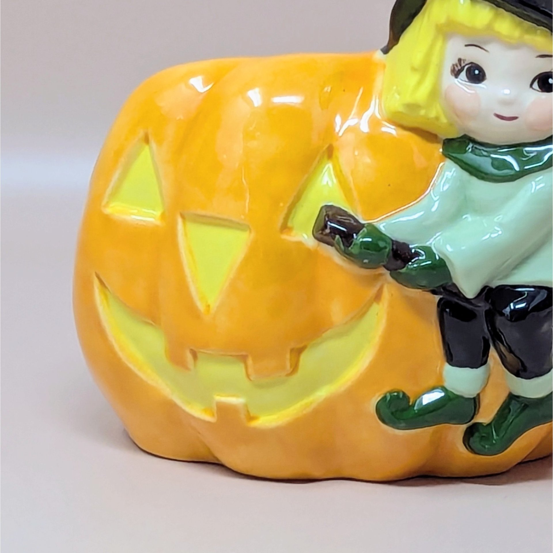 Vintage Halloween Witch Riding Pumpkin Planter
