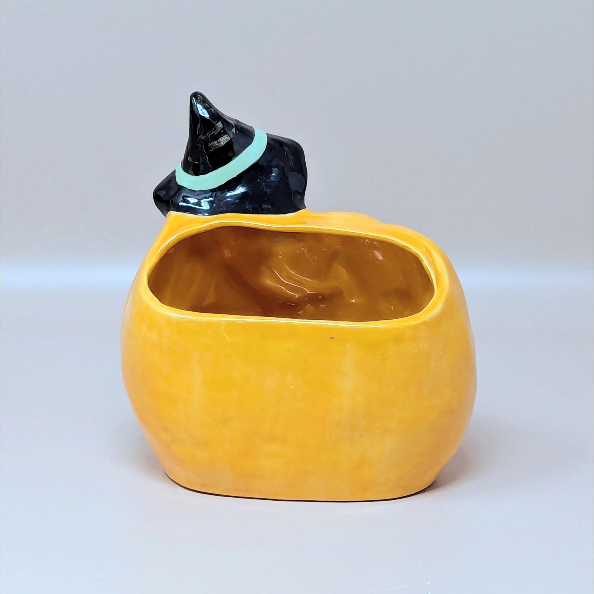 Vintage Halloween Witch Riding Pumpkin Planter