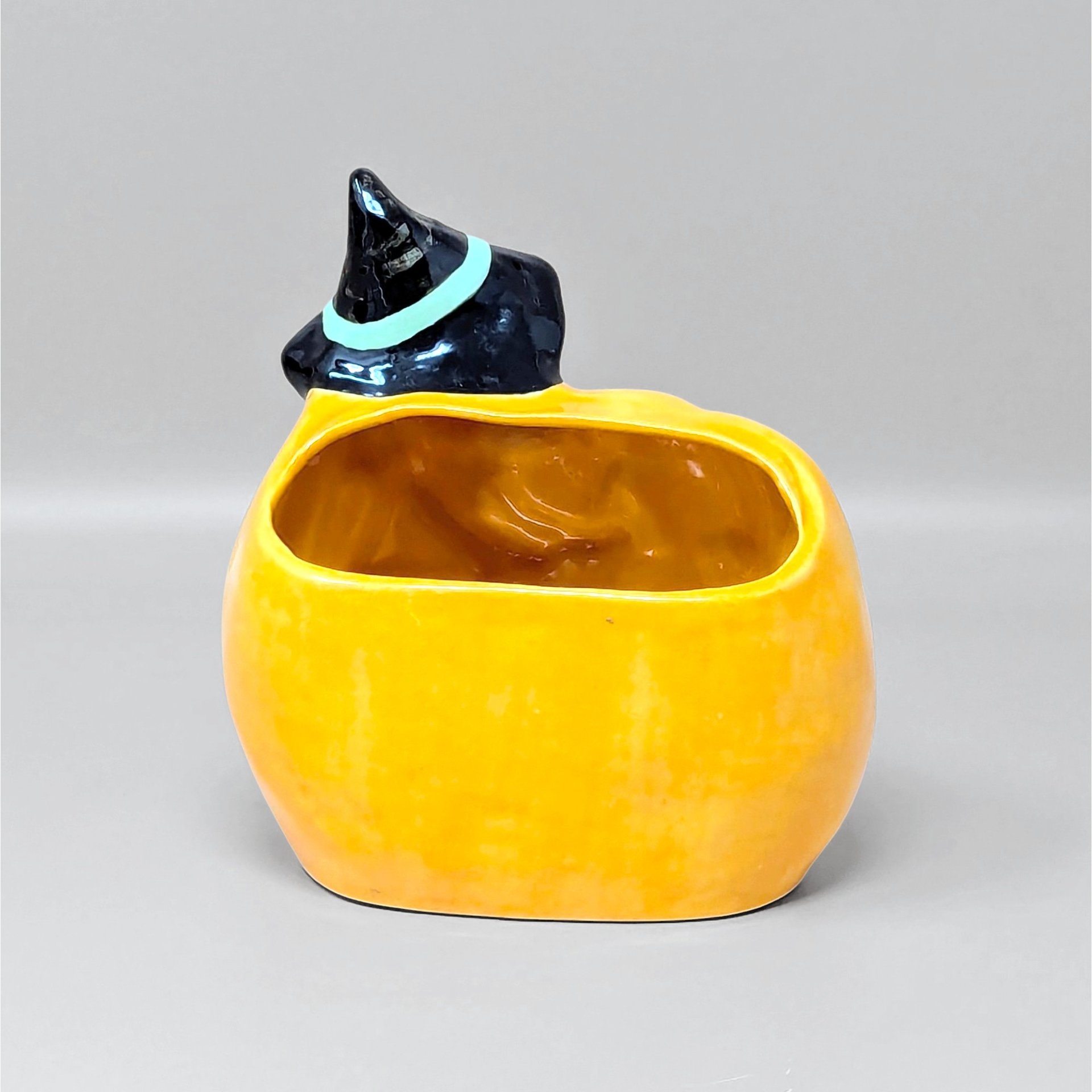 Vintage Halloween Witch Riding Pumpkin Planter