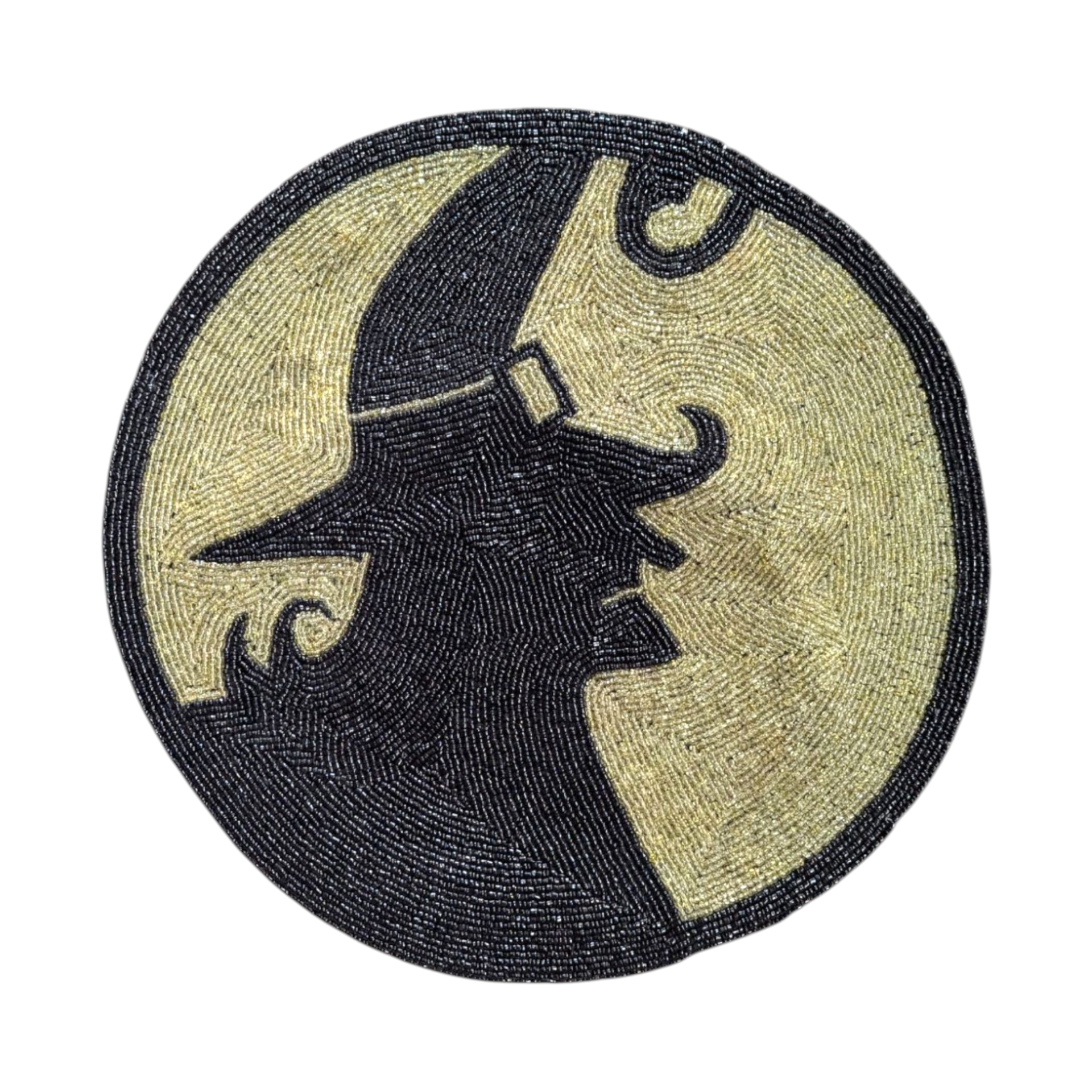 Vintage Beaded Witch Silhouette Placemat - Halloween Table Decor - Spooky Wall Hanging Centerpiece