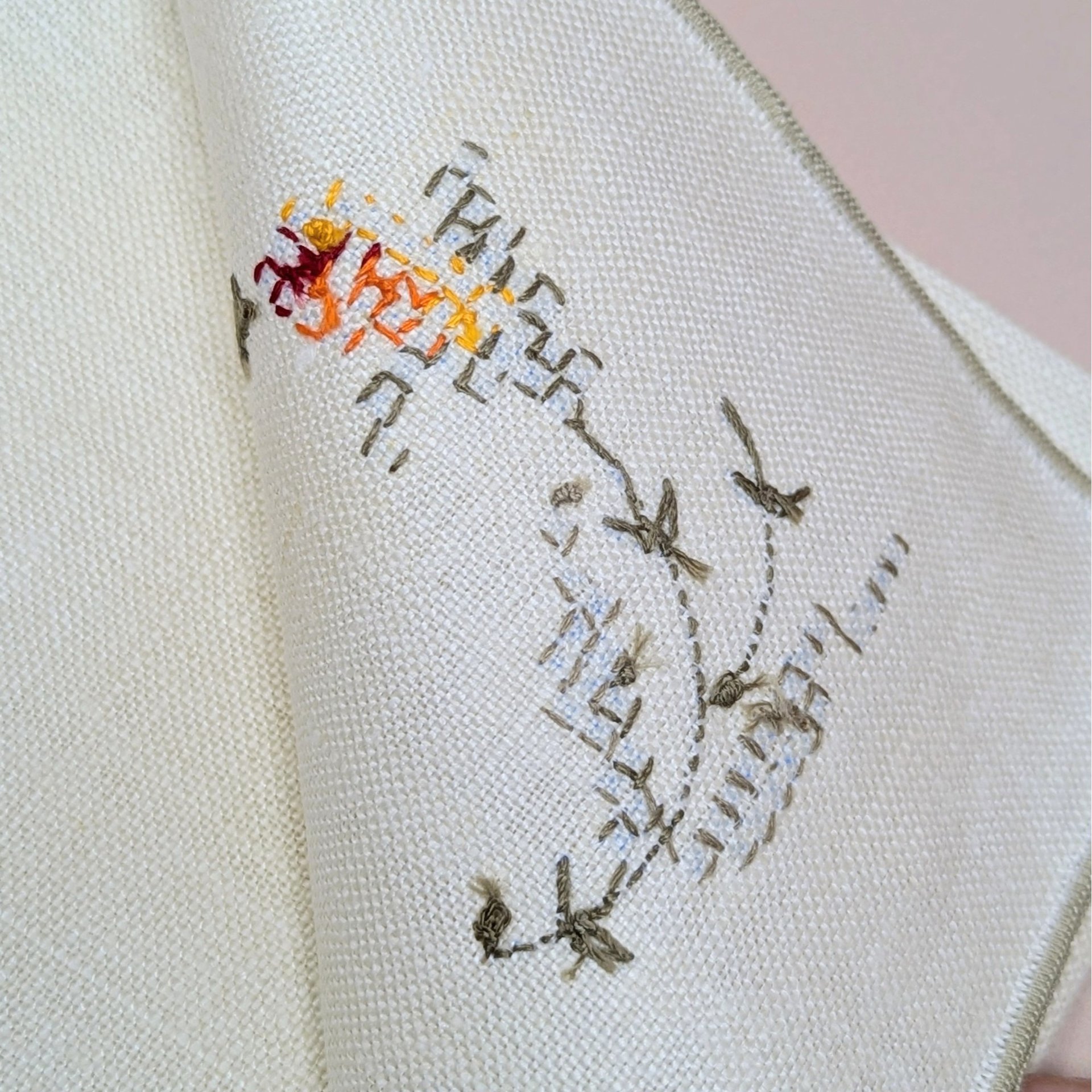 Vintage Bucilla 8 Piece Floral Cross Stitch Table Linen Set