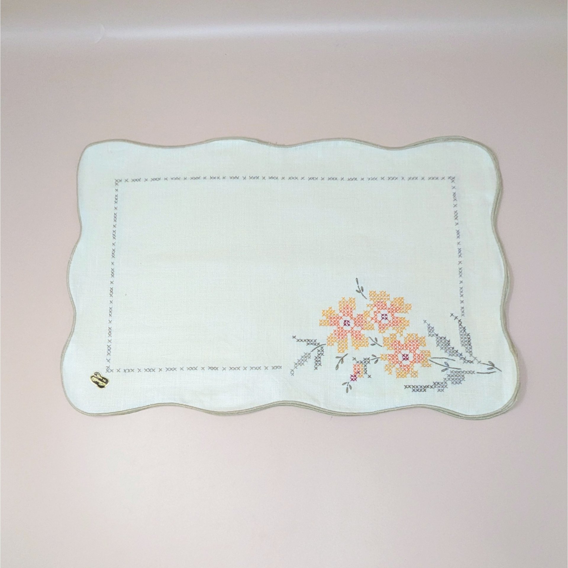 Vintage Bucilla 8 Piece Floral Cross Stitch Table Linen Set