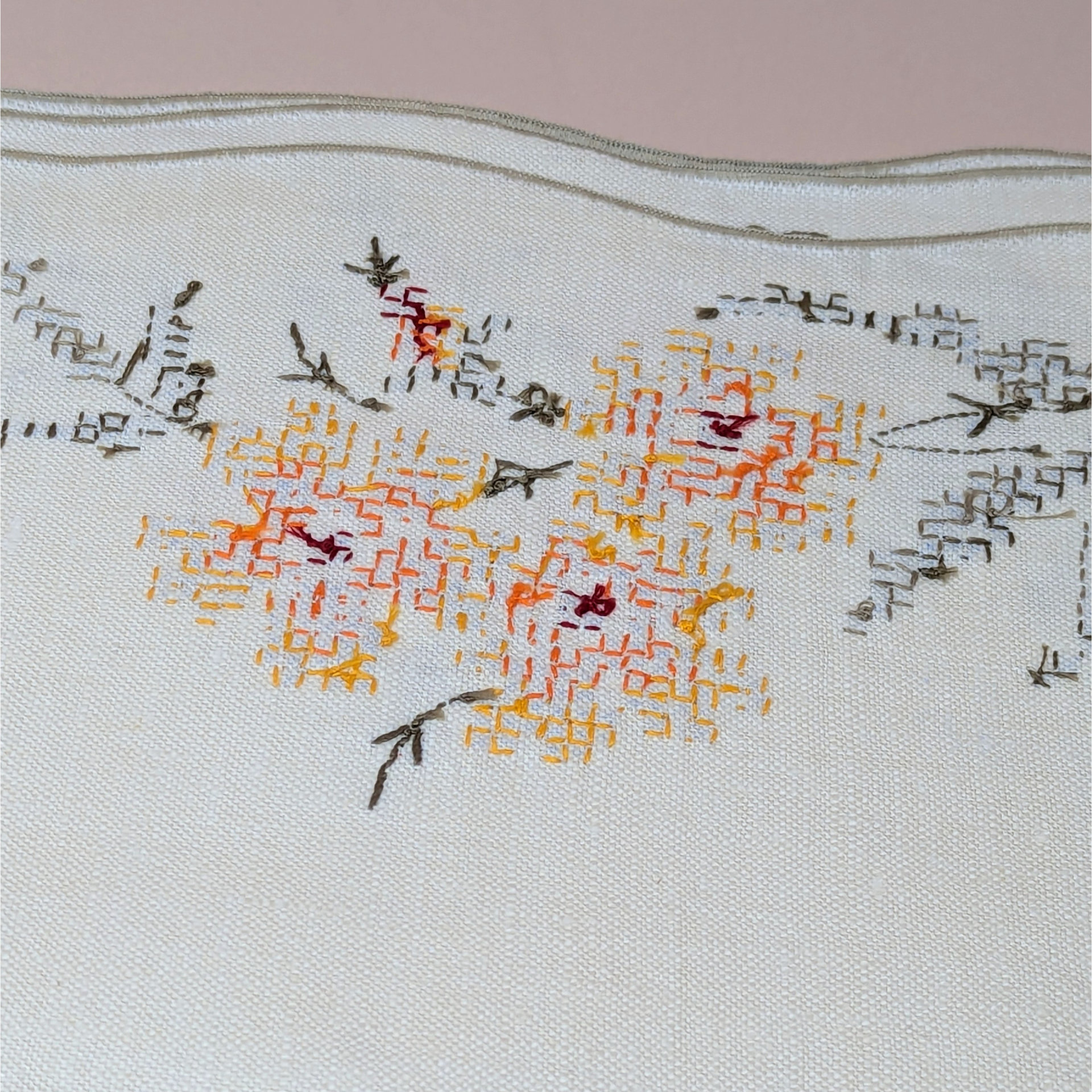 Vintage Bucilla 8 Piece Floral Cross Stitch Table Linen Set