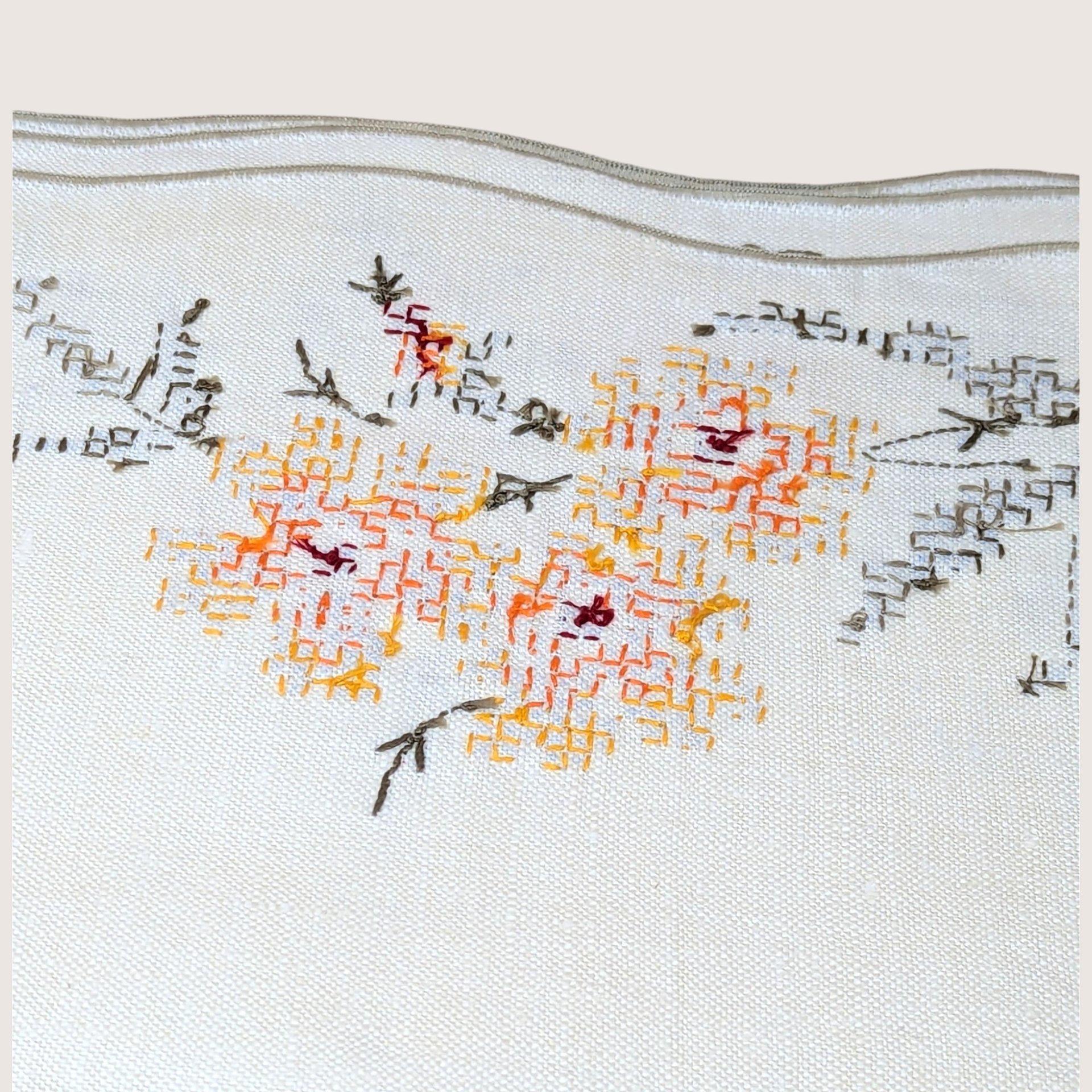 Vintage Bucilla 8 Piece Floral Cross Stitch Table Linen Set