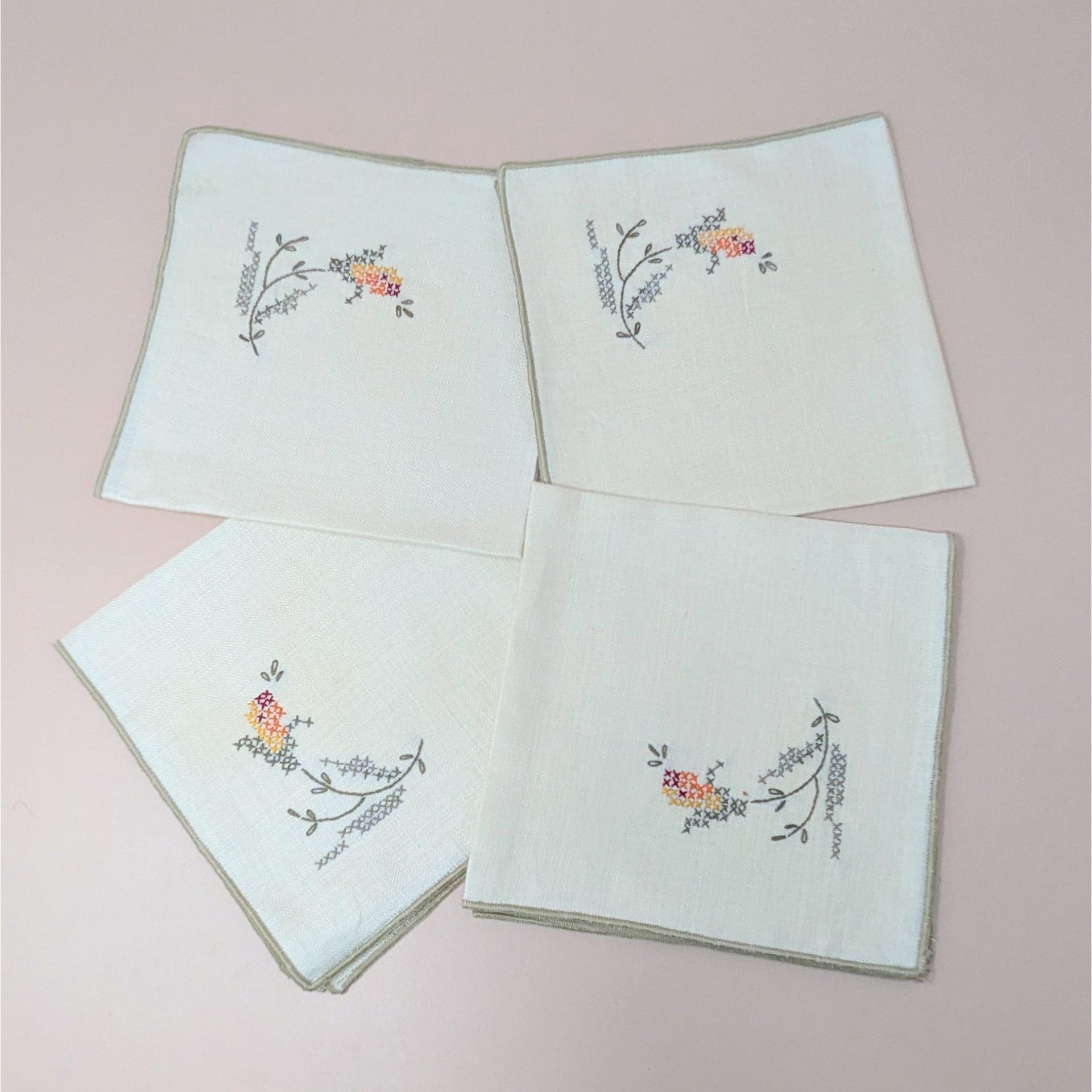 Vintage Bucilla 8 Piece Floral Cross Stitch Table Linen Set