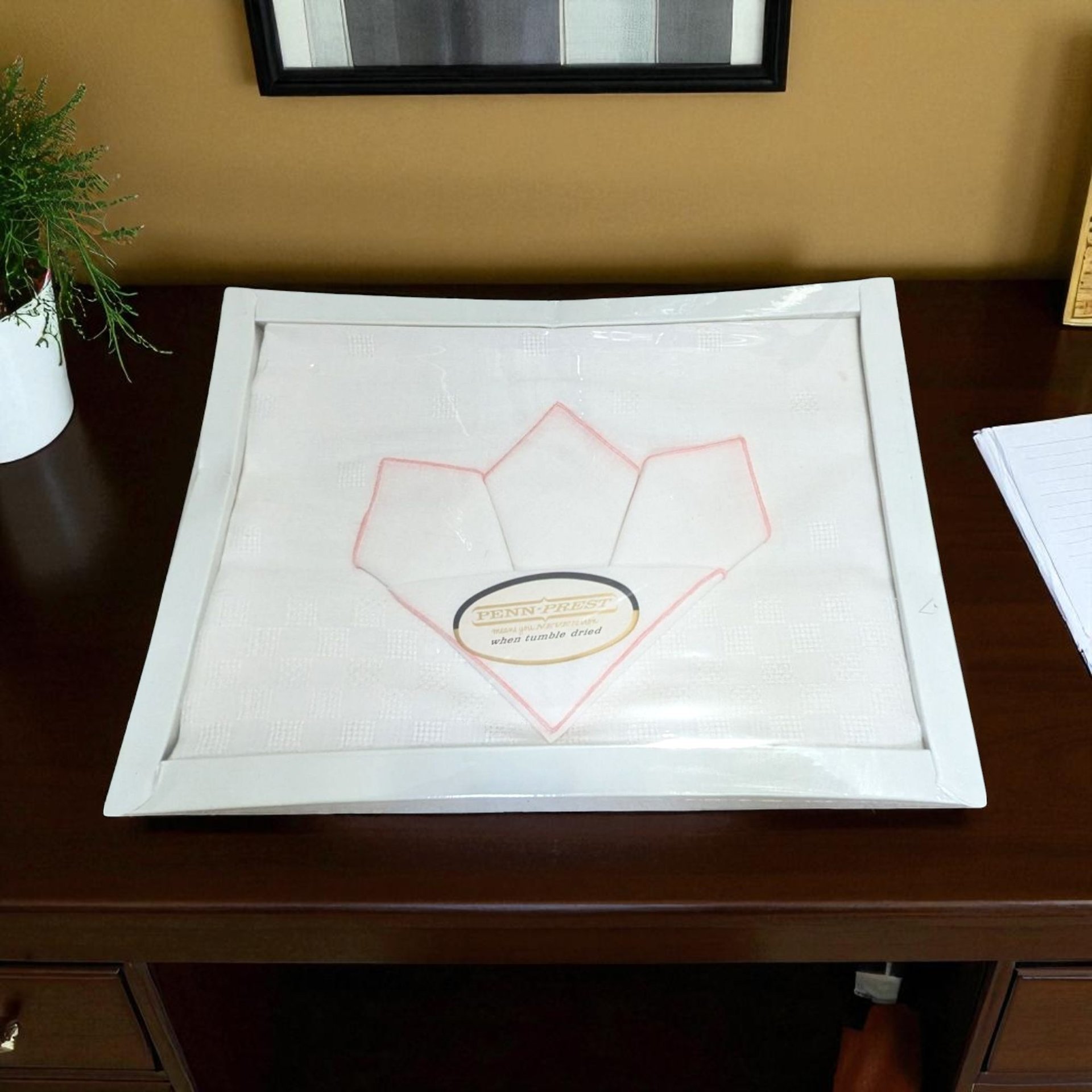 Vintage Penn Prest Tablecloth Set NOS, New Old Stock JCPenney Linens with Napkins, Mid Century White Damask Tablecloth in Box
