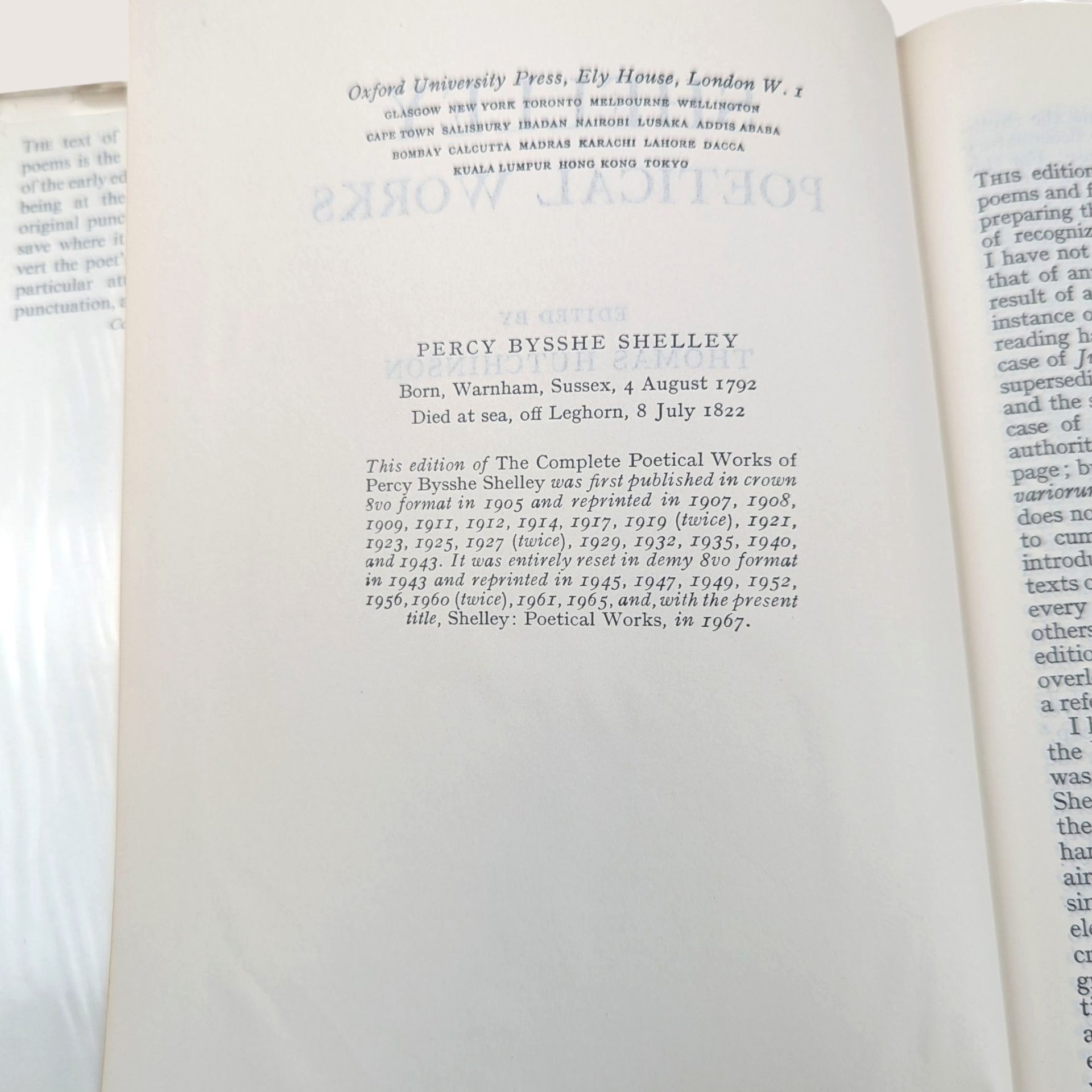 1967 Shelley Poetical Works Hardcover Book with Dust Jacket