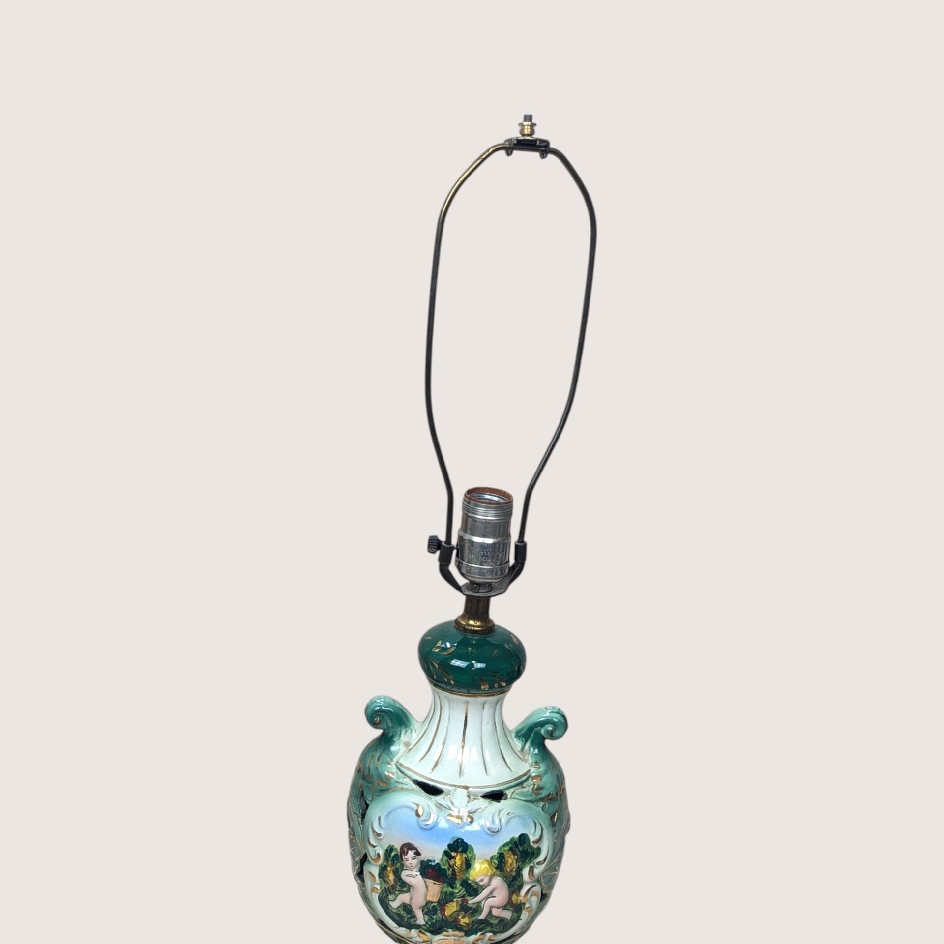 Vintage Mid Century Italian Capodimonte Style Cherub Ceramic Table Lamp
