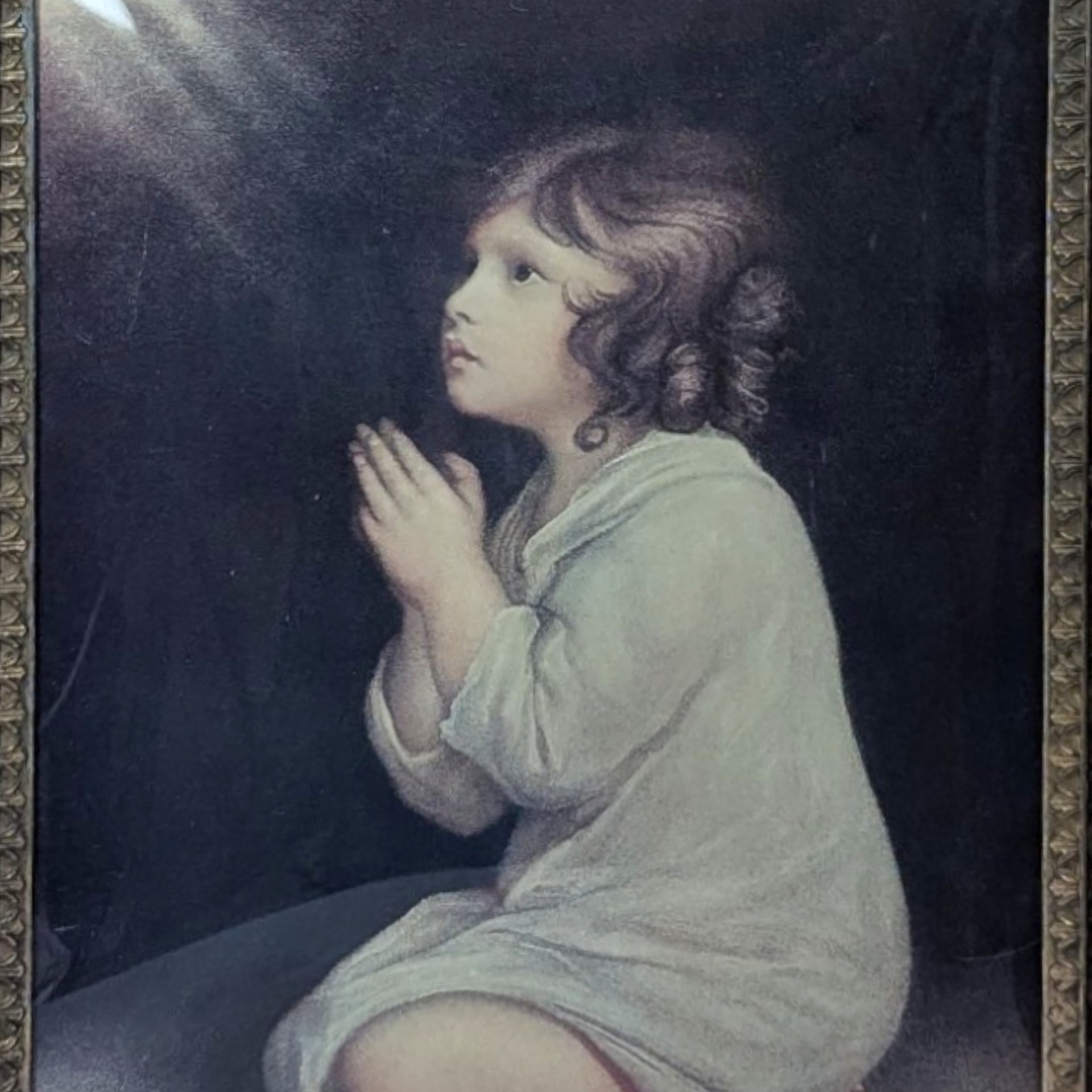 Vintage Heavy Brass Framed The Infant Samuel Sir Joshua Reynolds Bubble Glass Print