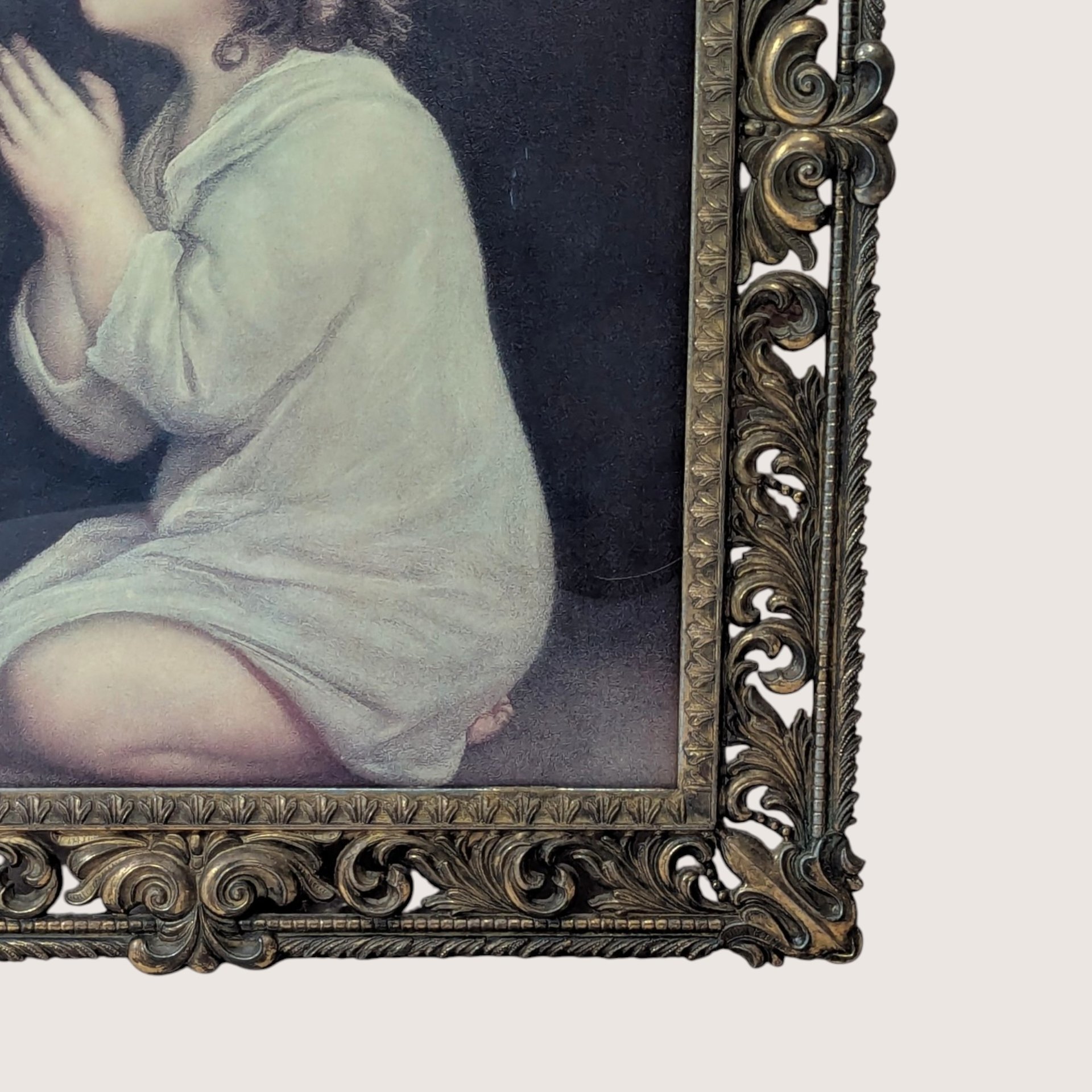 Vintage Heavy Brass Framed The Infant Samuel Sir Joshua Reynolds Bubble Glass Print