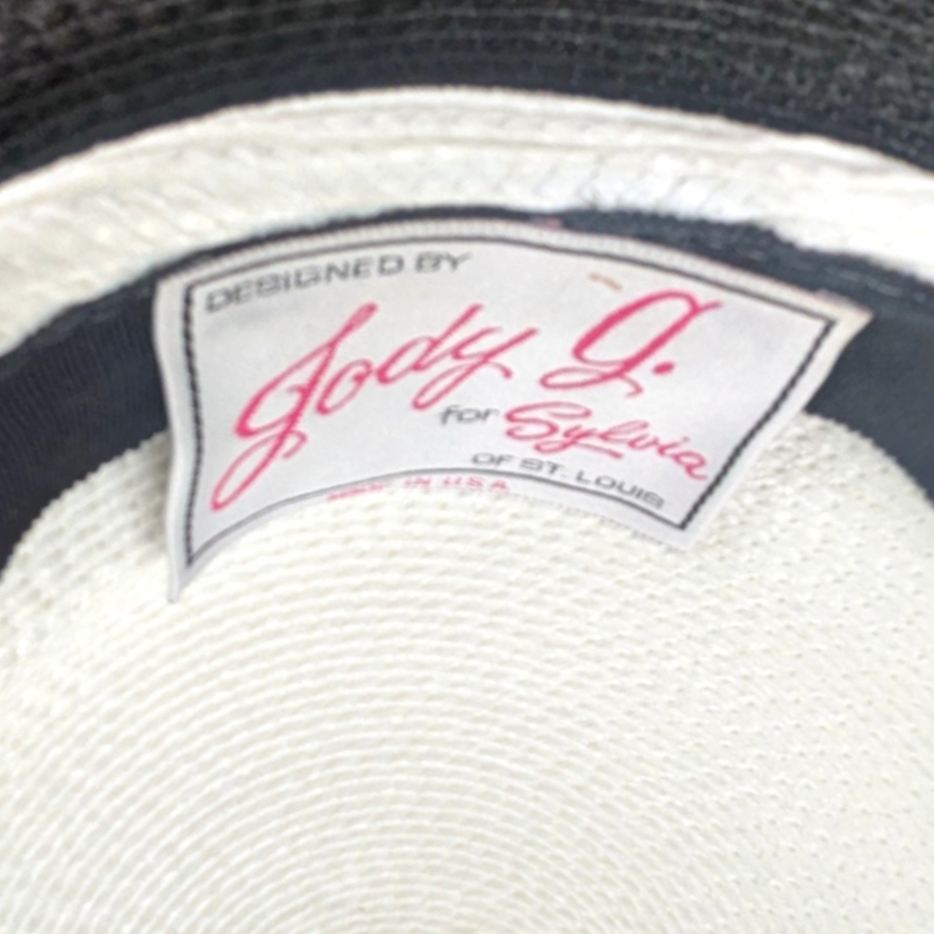 Vintage Jody G for Sylvia Black and White Straw Cocktail Brim Hat