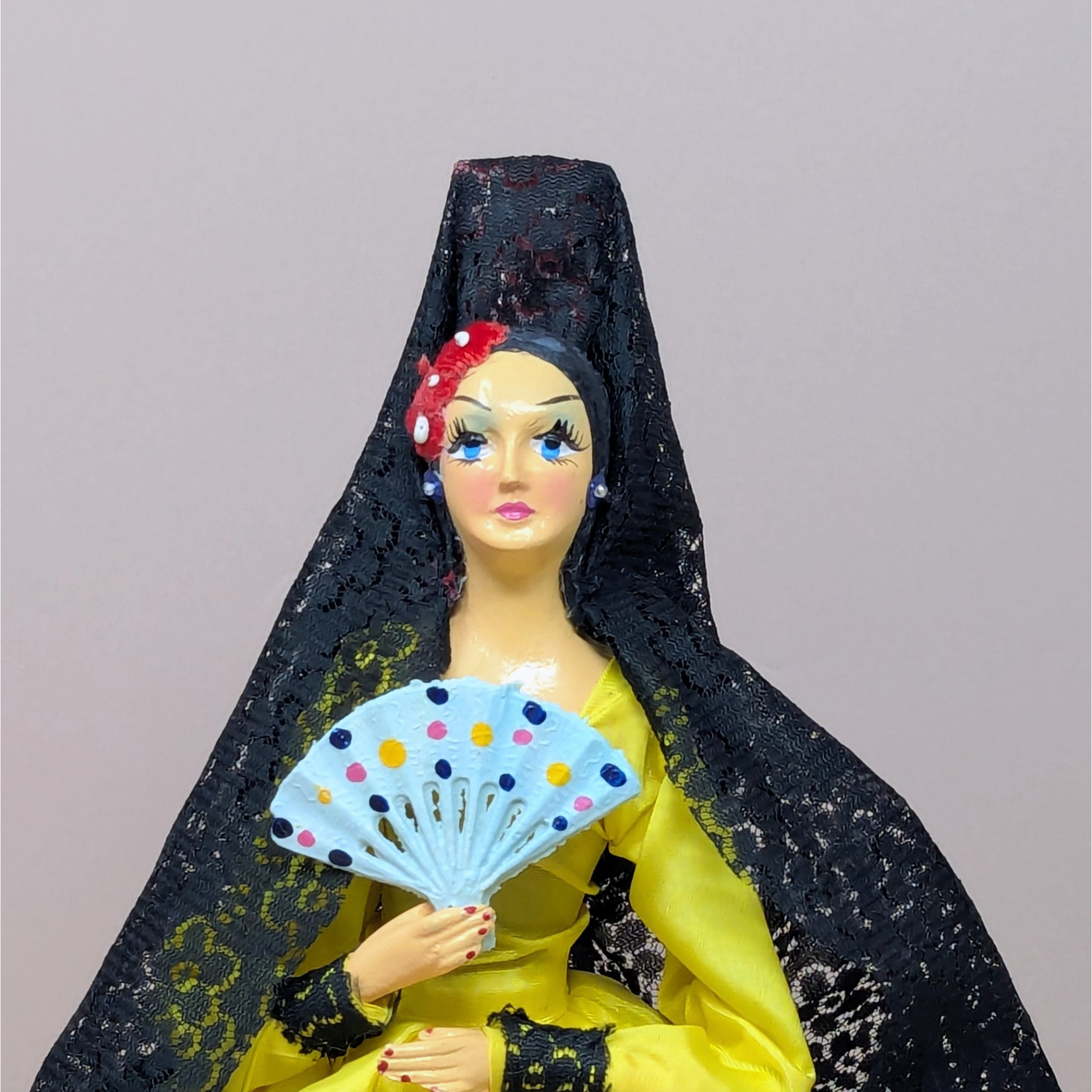 Vintage Spanish Senorita Doll in Yellow and Black Lace