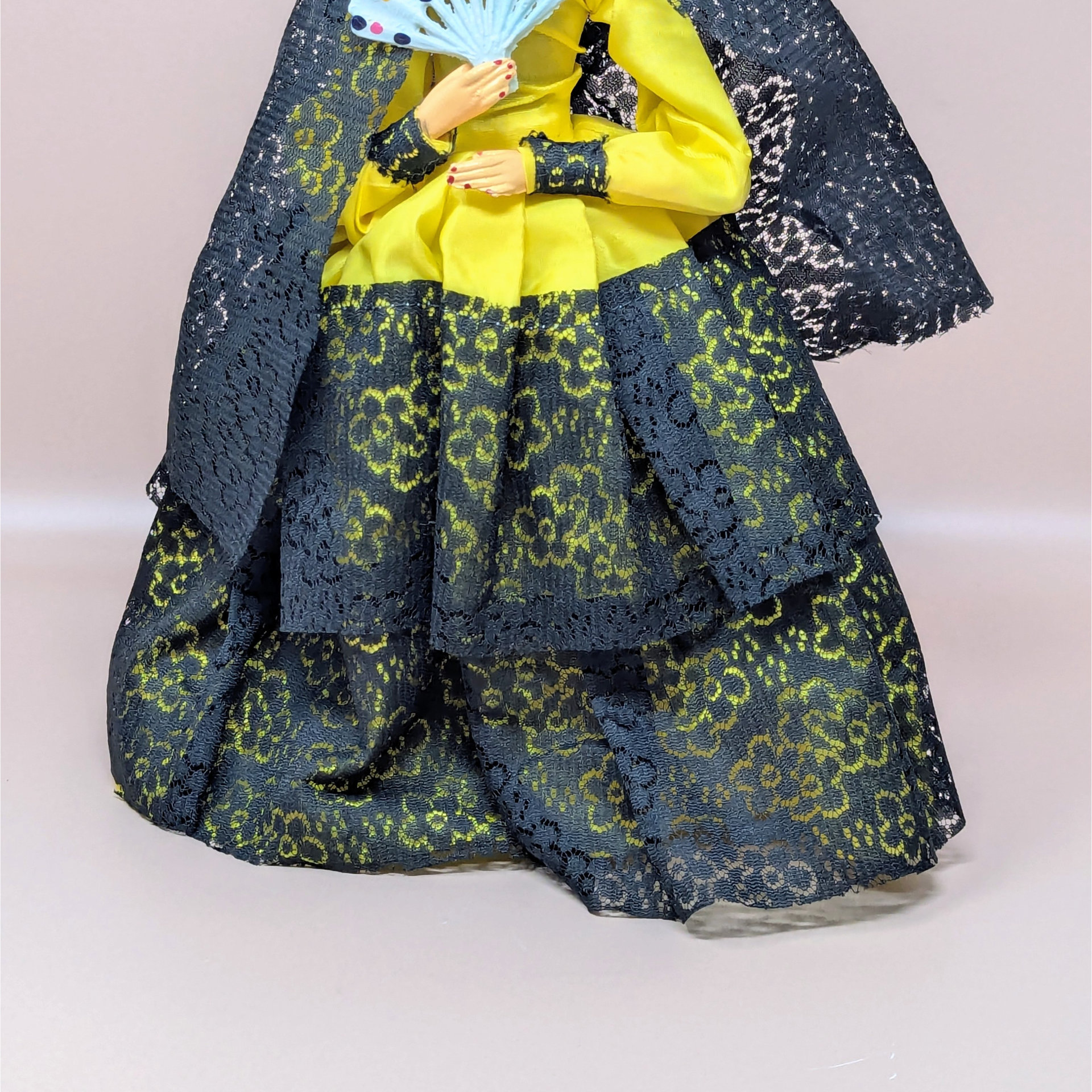 Vintage Spanish Senorita Doll in Yellow and Black Lace
