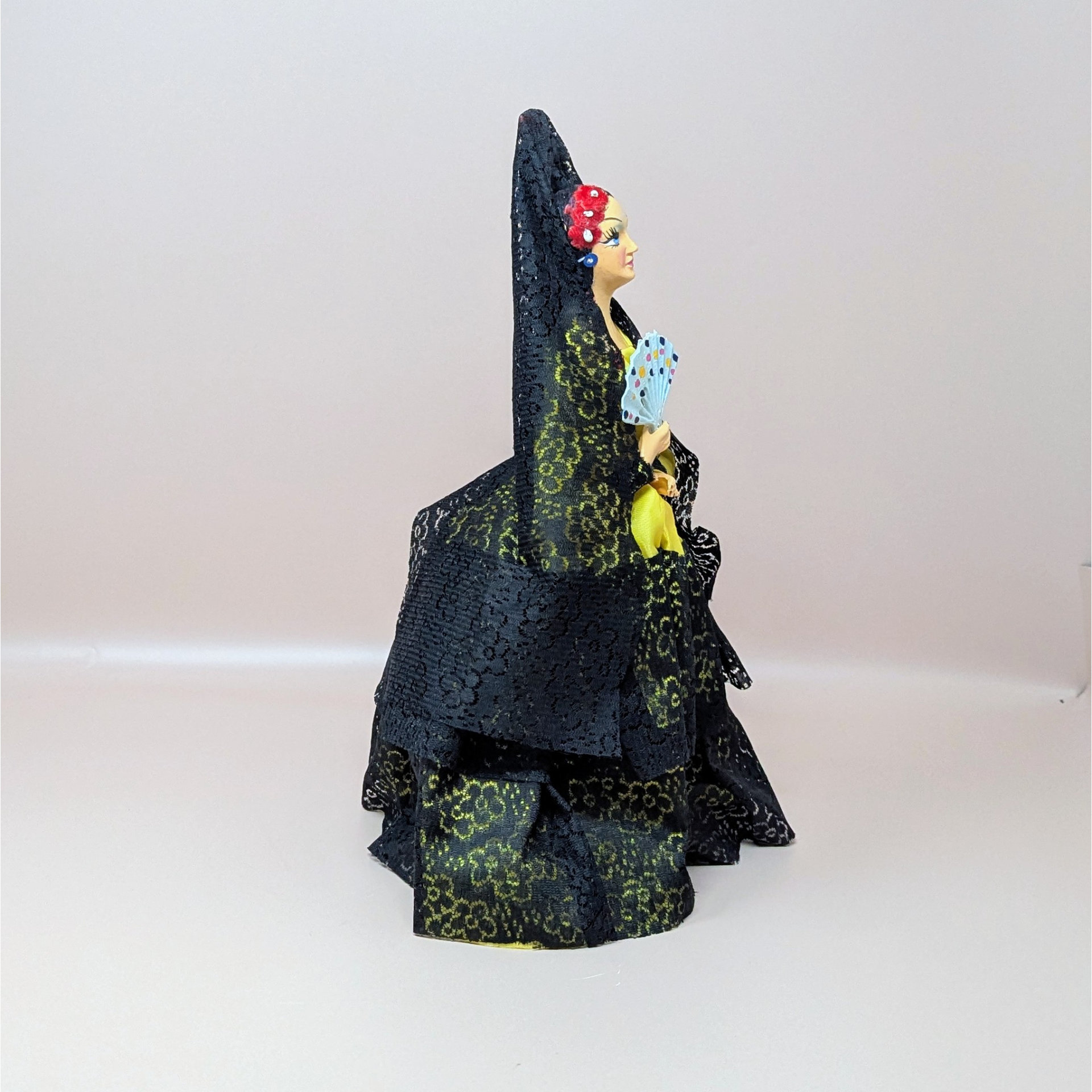 Vintage Spanish Senorita Doll in Yellow and Black Lace