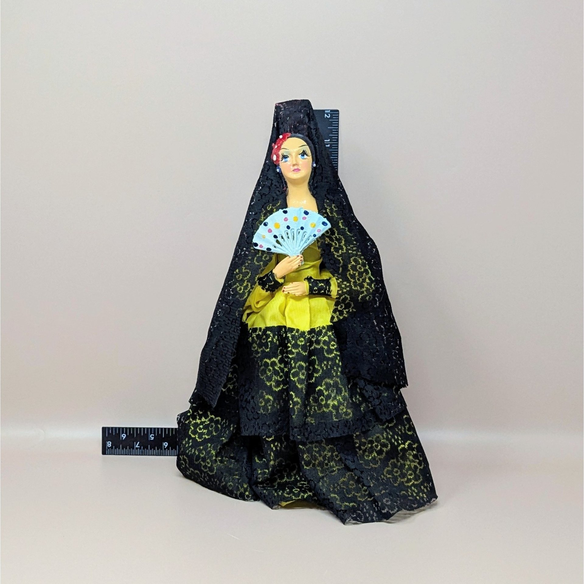 Vintage Spanish Senorita Doll in Yellow and Black Lace