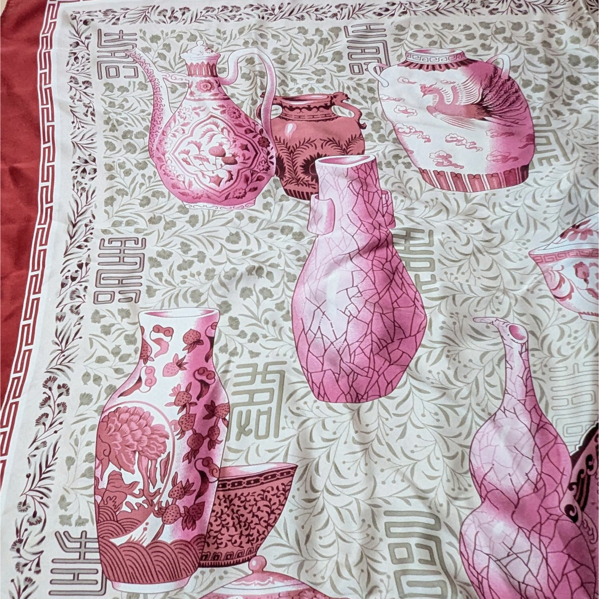 Vintage Asian Pottery Print Silk Scarf