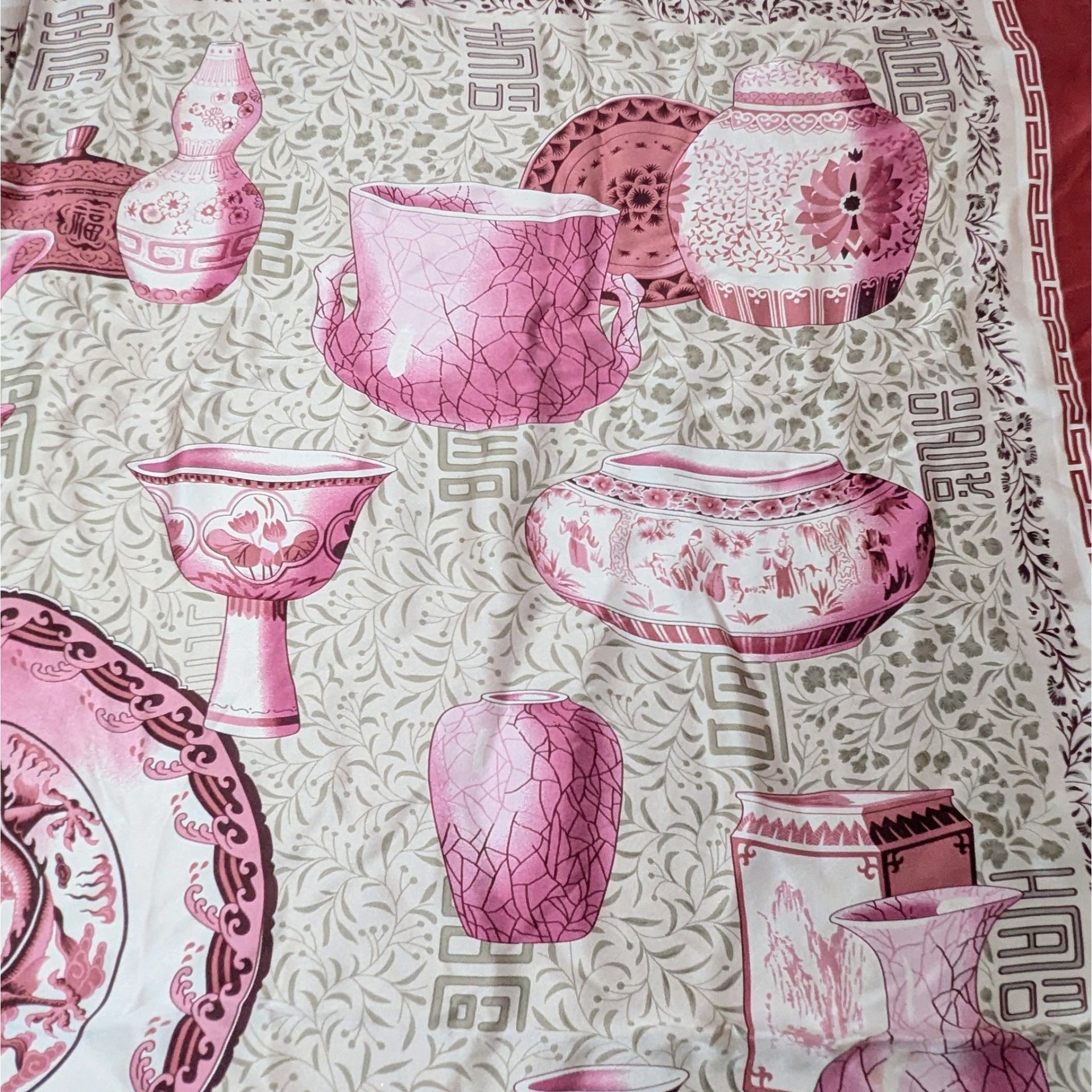 Vintage Asian Pottery Print Silk Scarf