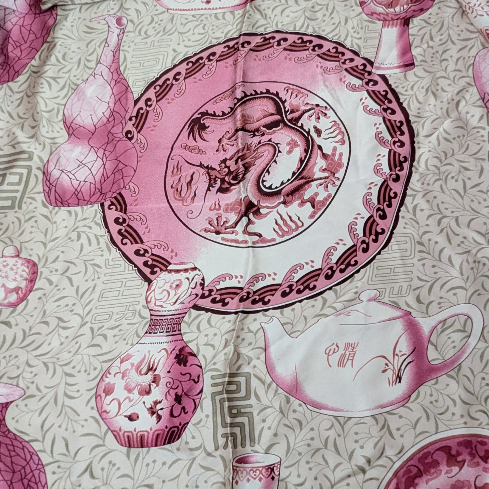 Vintage Asian Pottery Print Silk Scarf