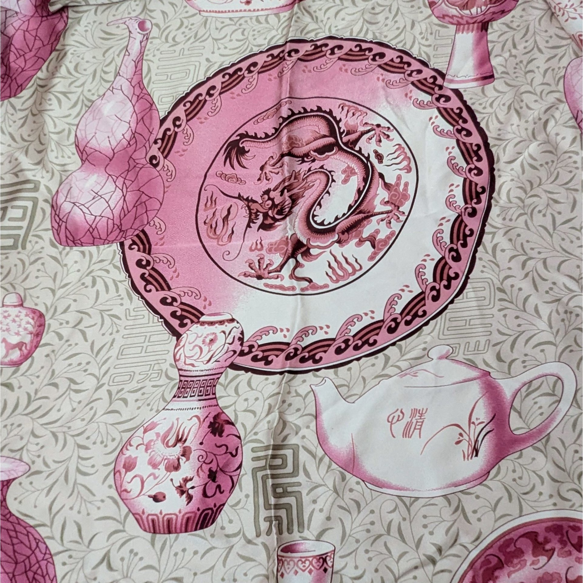 Vintage Asian Pottery Print Silk Scarf