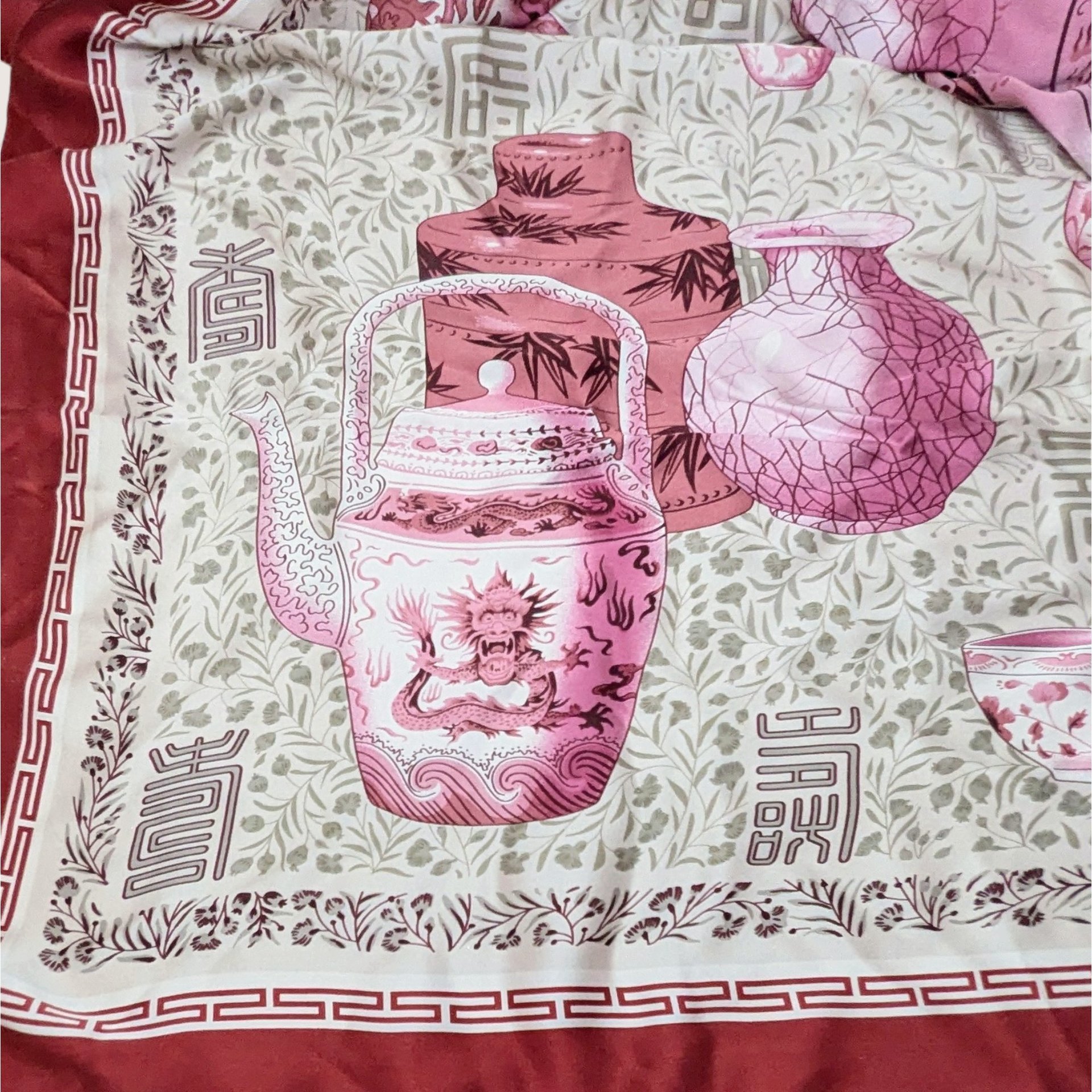 Vintage Asian Pottery Print Silk Scarf