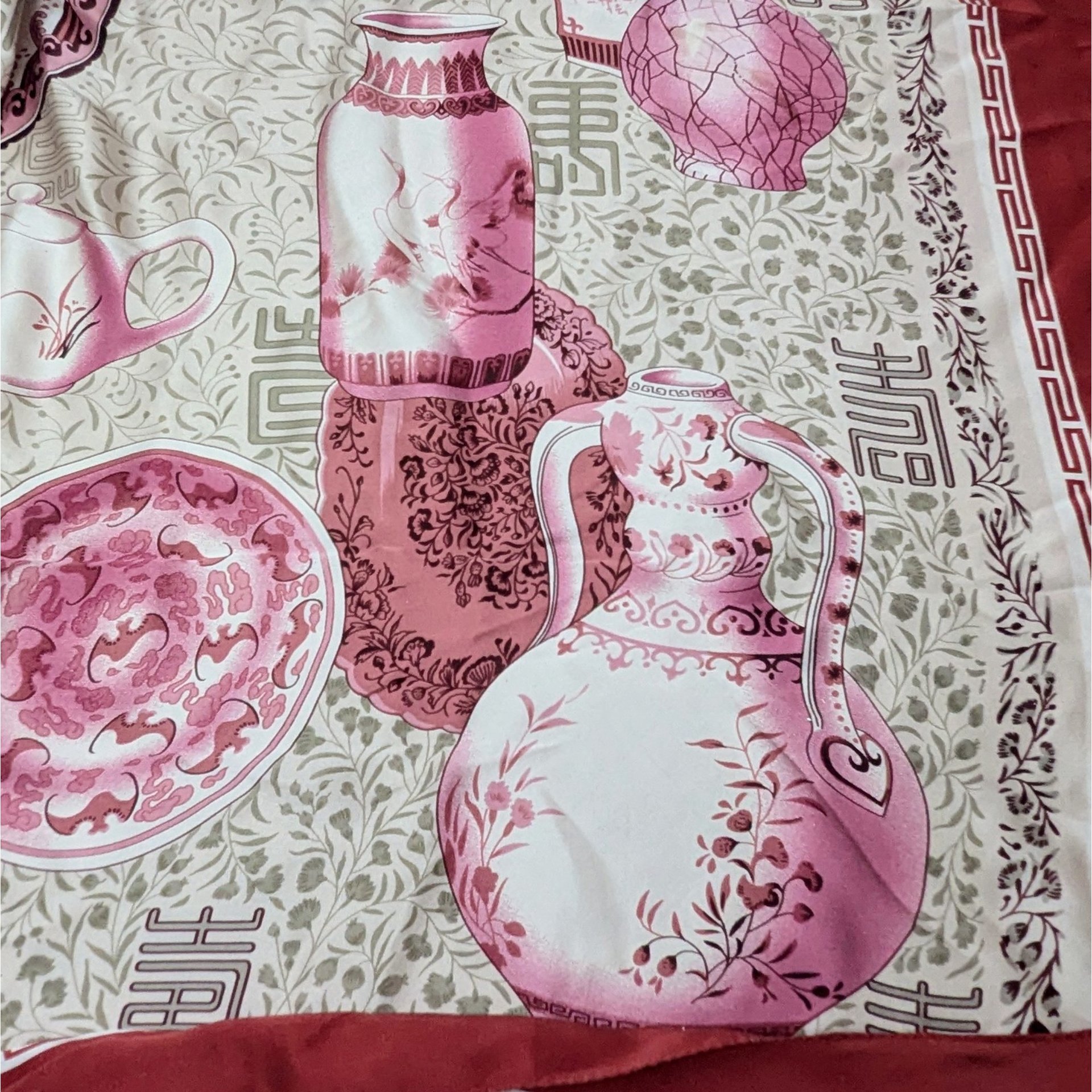 Vintage Asian Pottery Print Silk Scarf