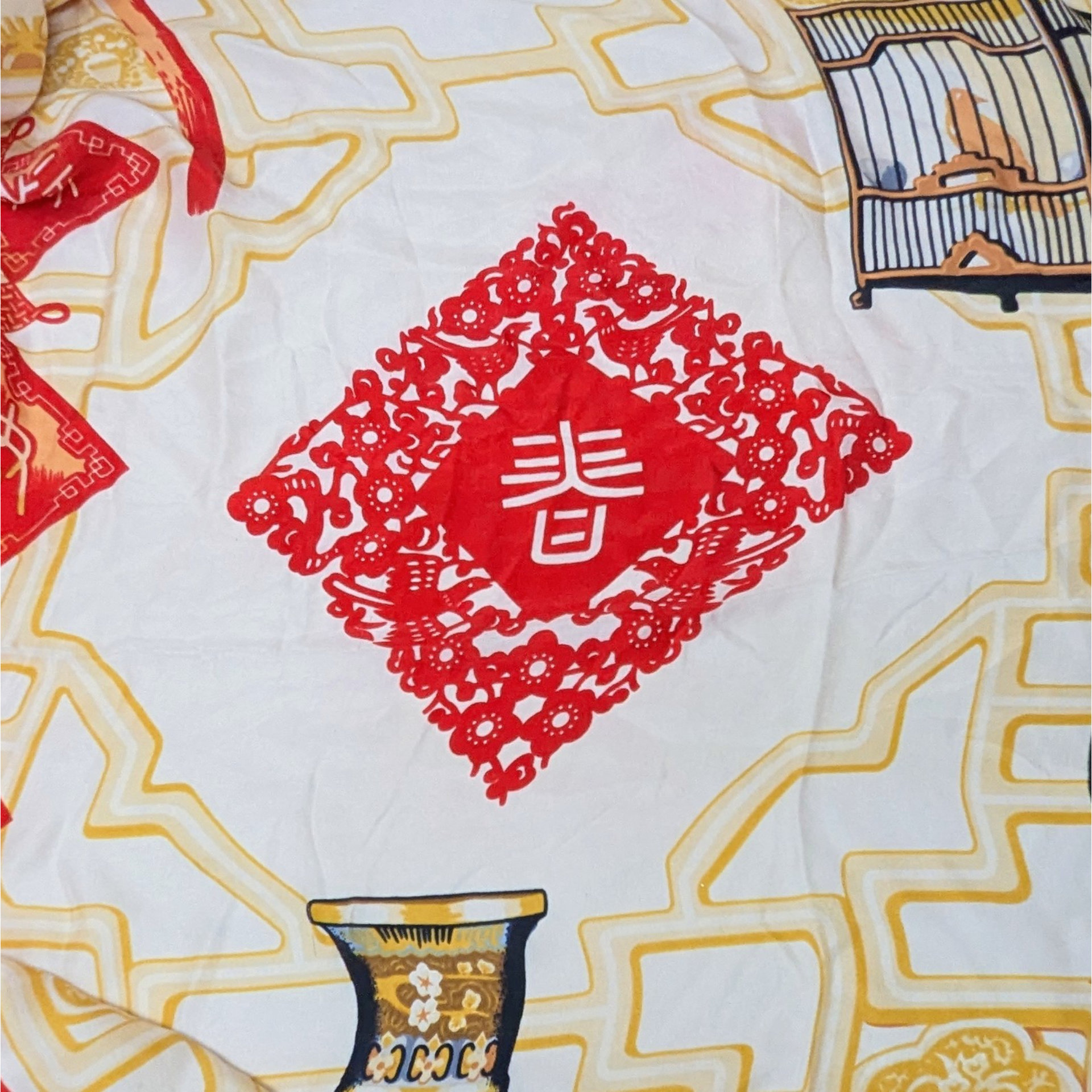 Vintage Huali Silk Scarf Asian Ginger Jar Print