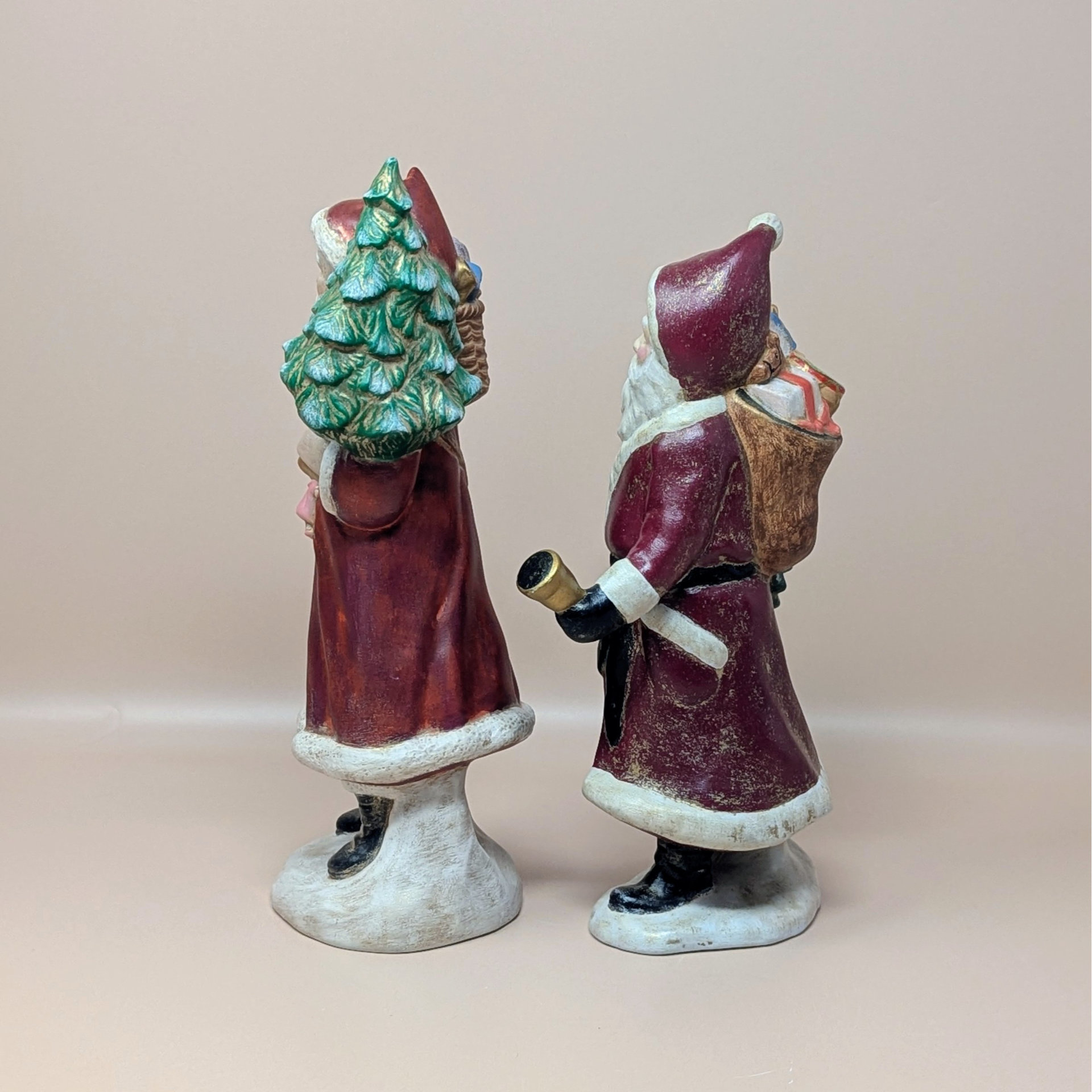 Vintage Pair Hand Painted Old World Santa Figures
