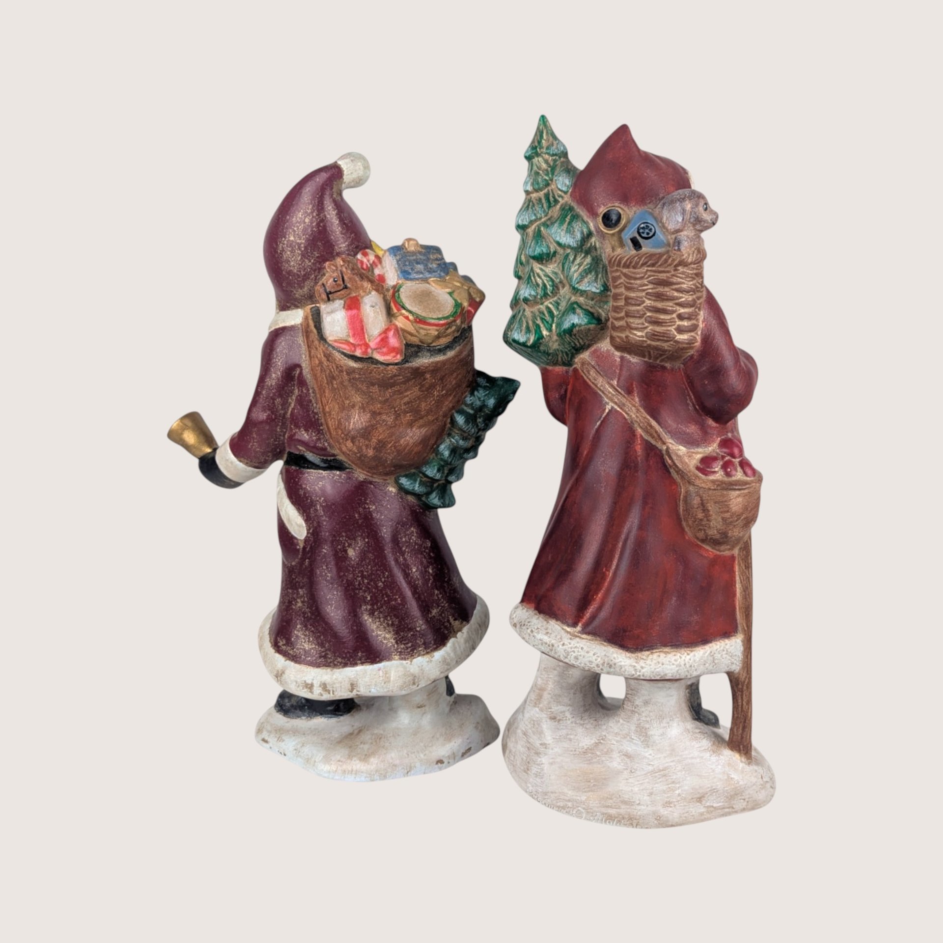 Vintage Pair Hand Painted Old World Santa Figures