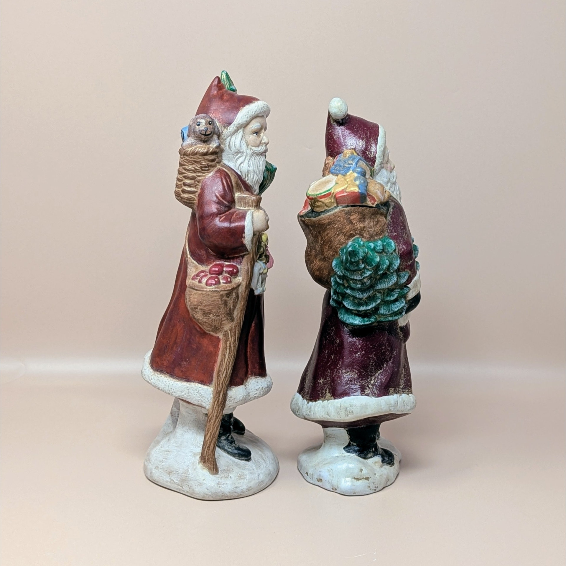 Vintage Pair Hand Painted Old World Santa Figures