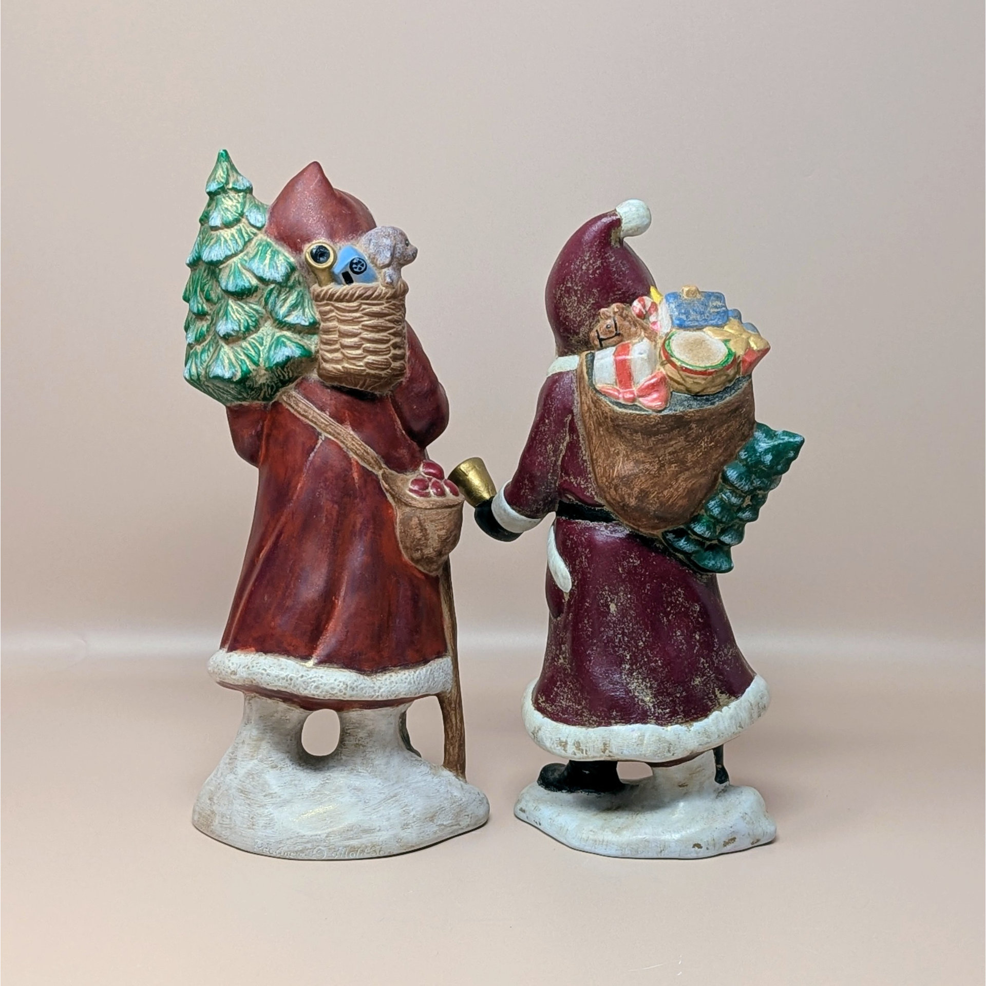 Vintage Pair Hand Painted Old World Santa Figures