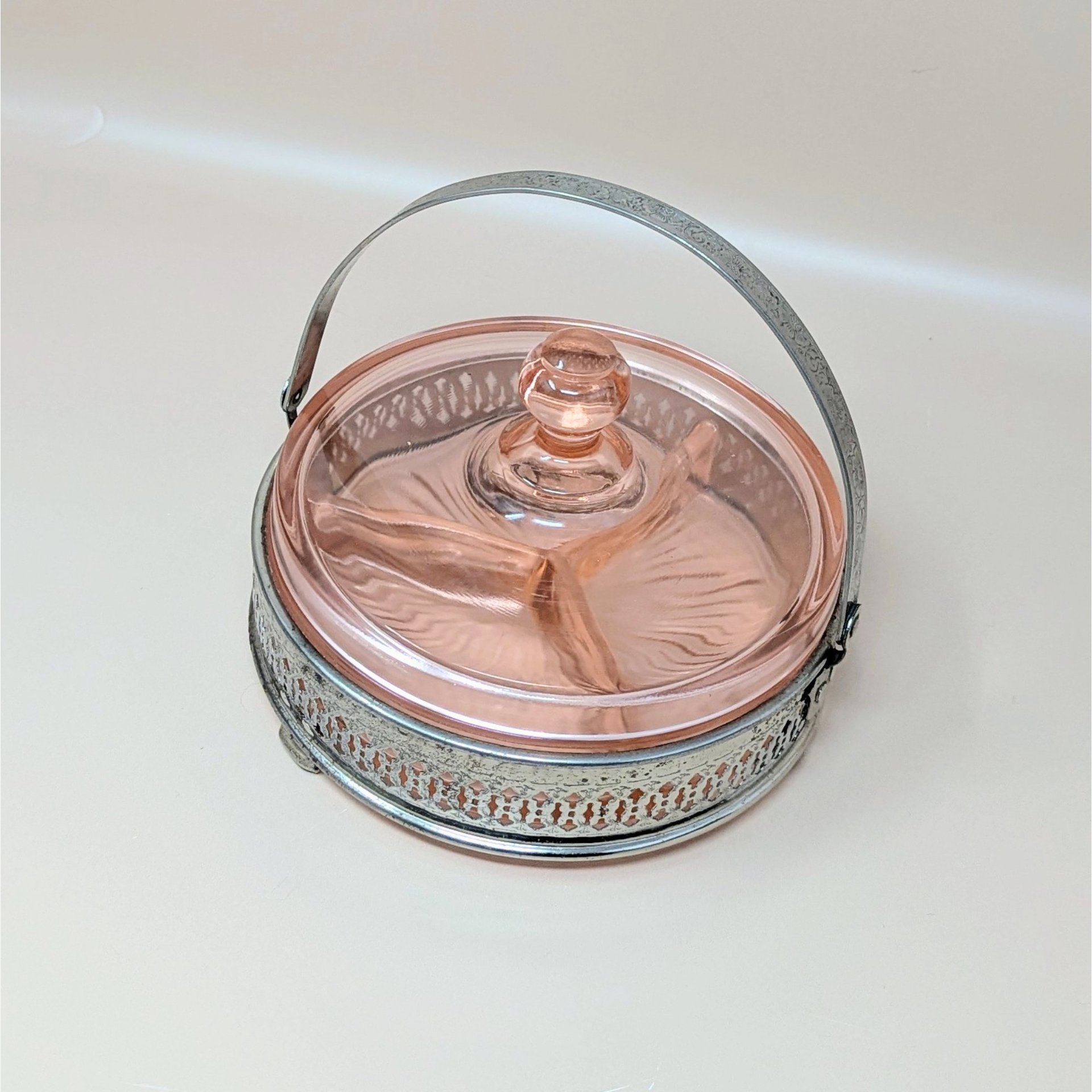 1930s Pink Depression Glass Covered Bowl
