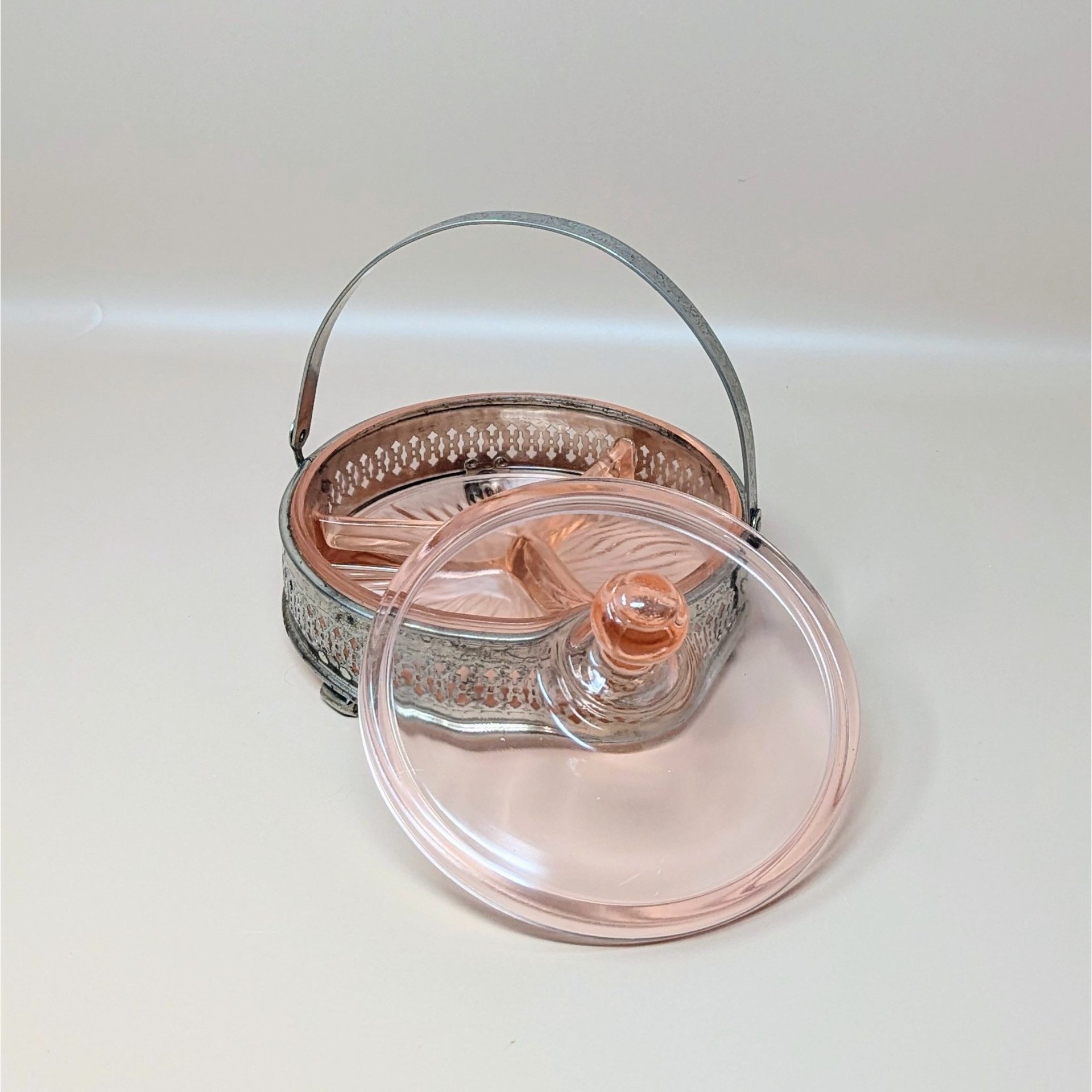 1930s Pink Depression Glass Covered Bowl
