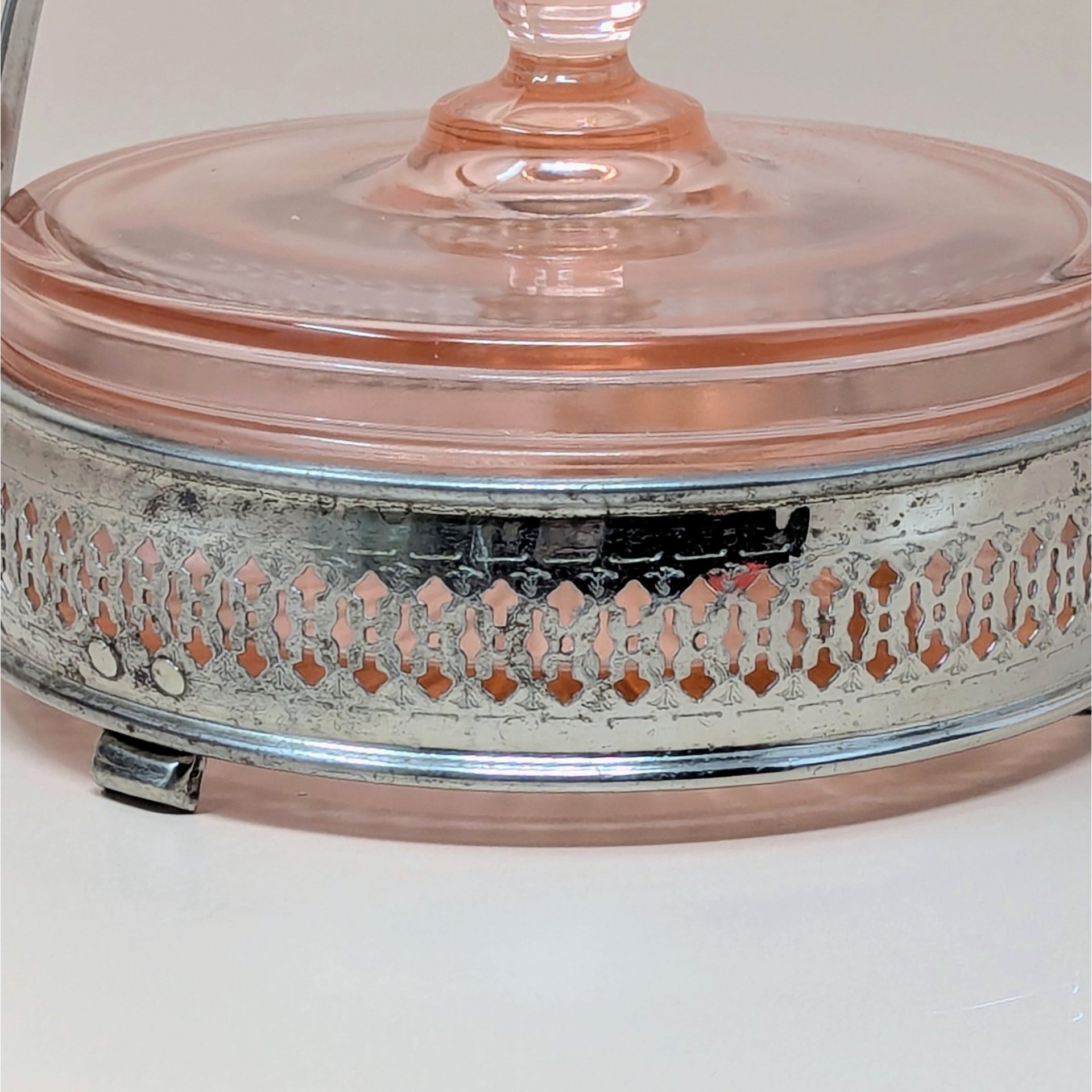 1930s Pink Depression Glass Covered Bowl