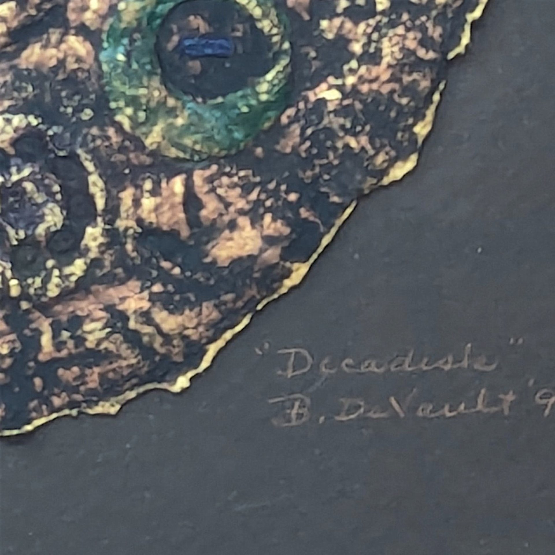 1997 Barbara DeVault Framed Decadisk Mixed Media Handmade Paper Painting