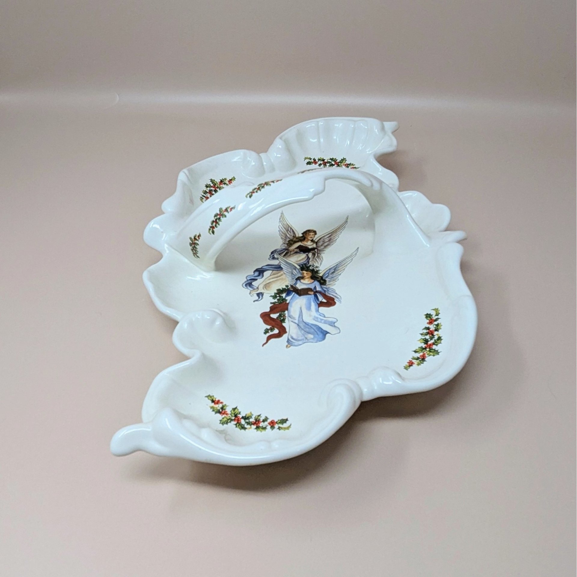 Vintage Handmade Ceramic Christmas Angel Tray