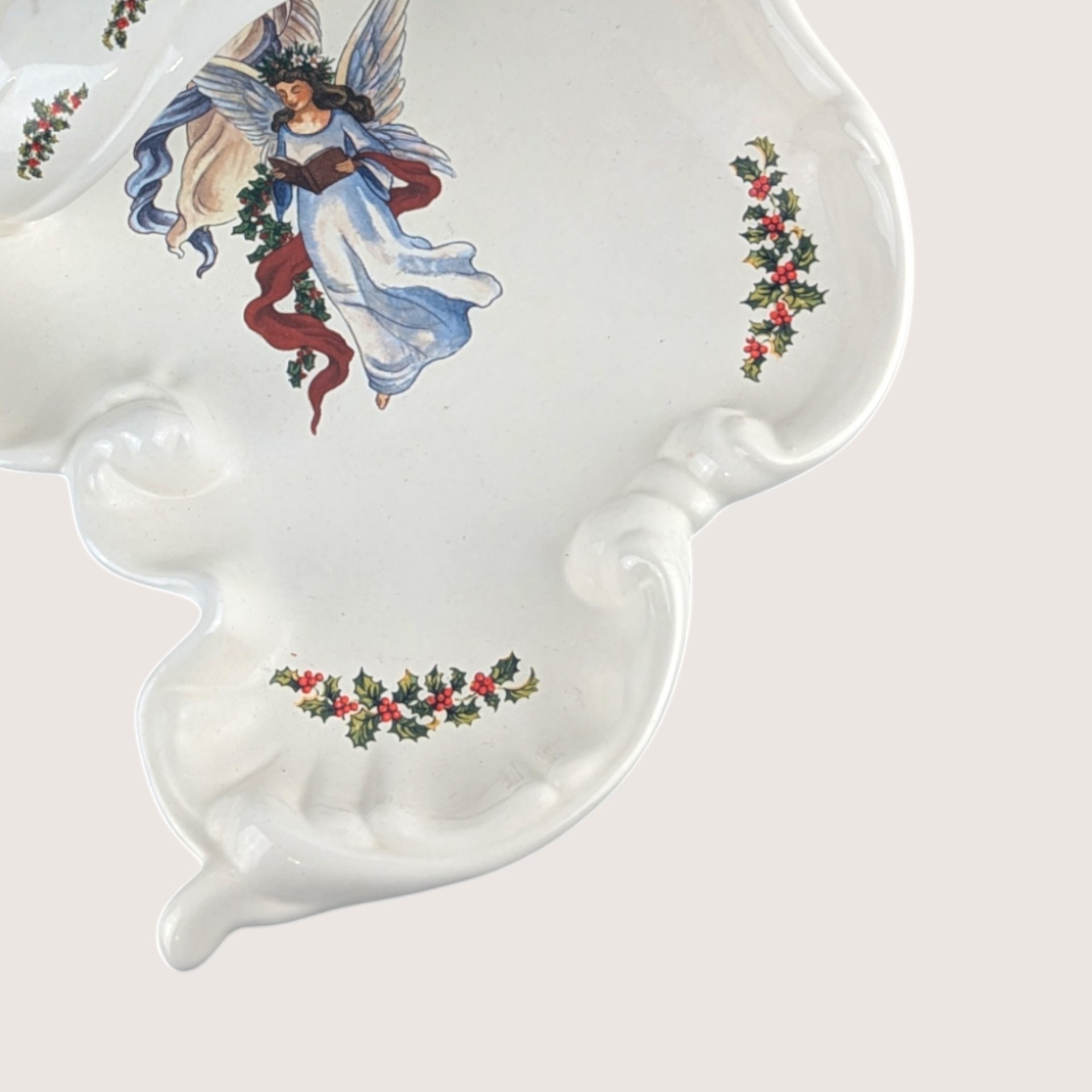 Vintage Handmade Ceramic Christmas Angel Tray