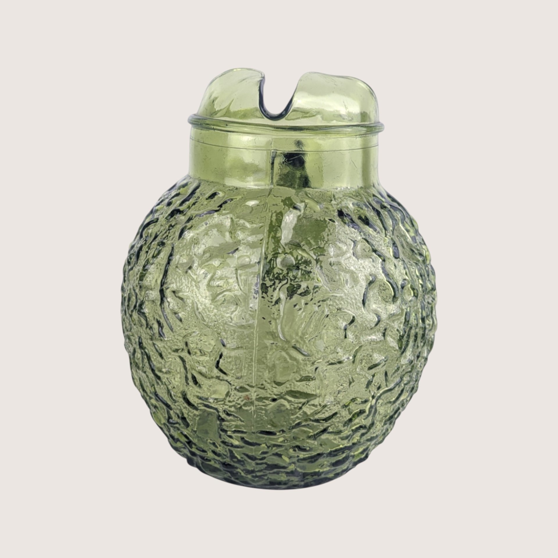 1970s Anchor Hocking Lido Milano Green Glass Ball Pitcher