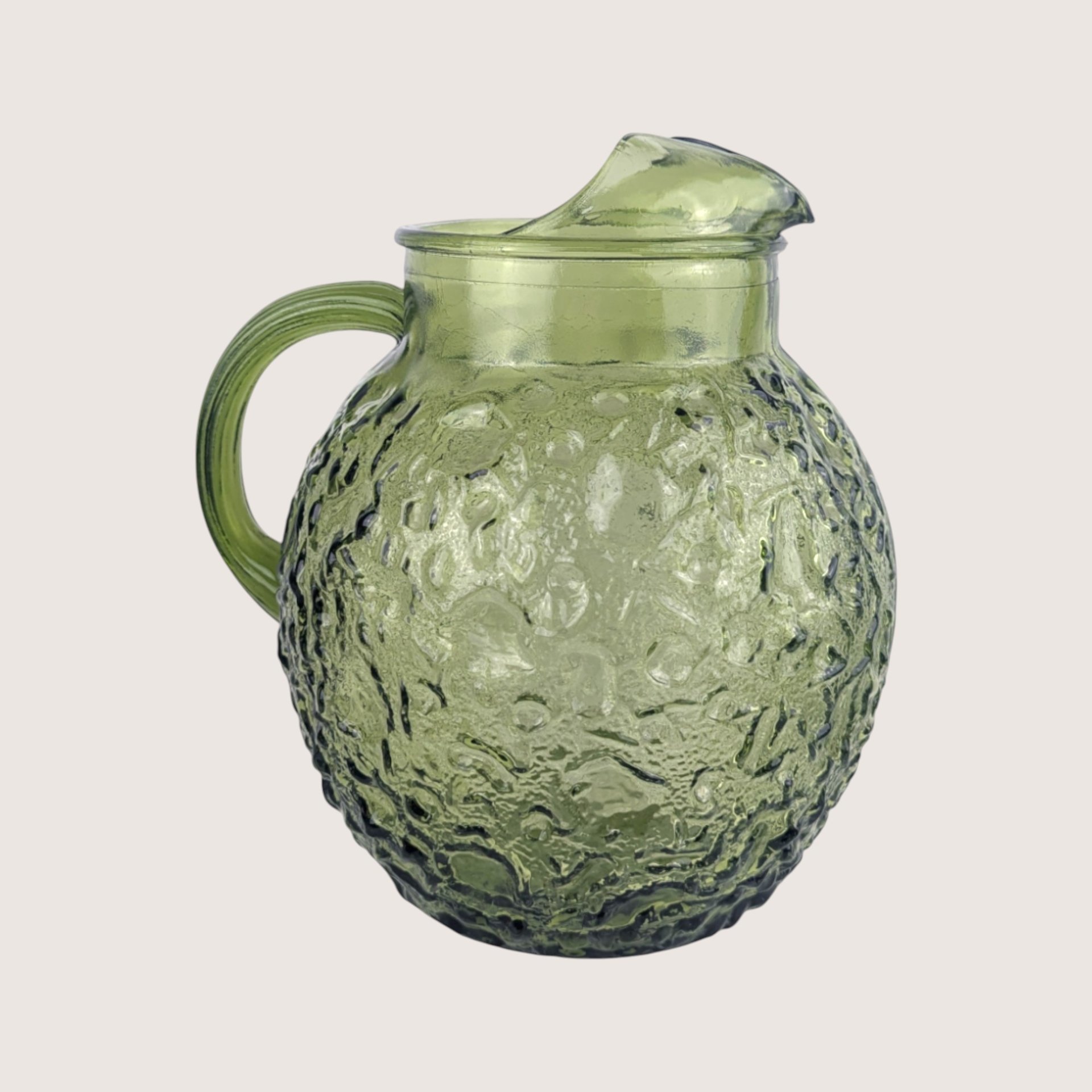 1970s Anchor Hocking Lido Milano Green Glass Ball Pitcher