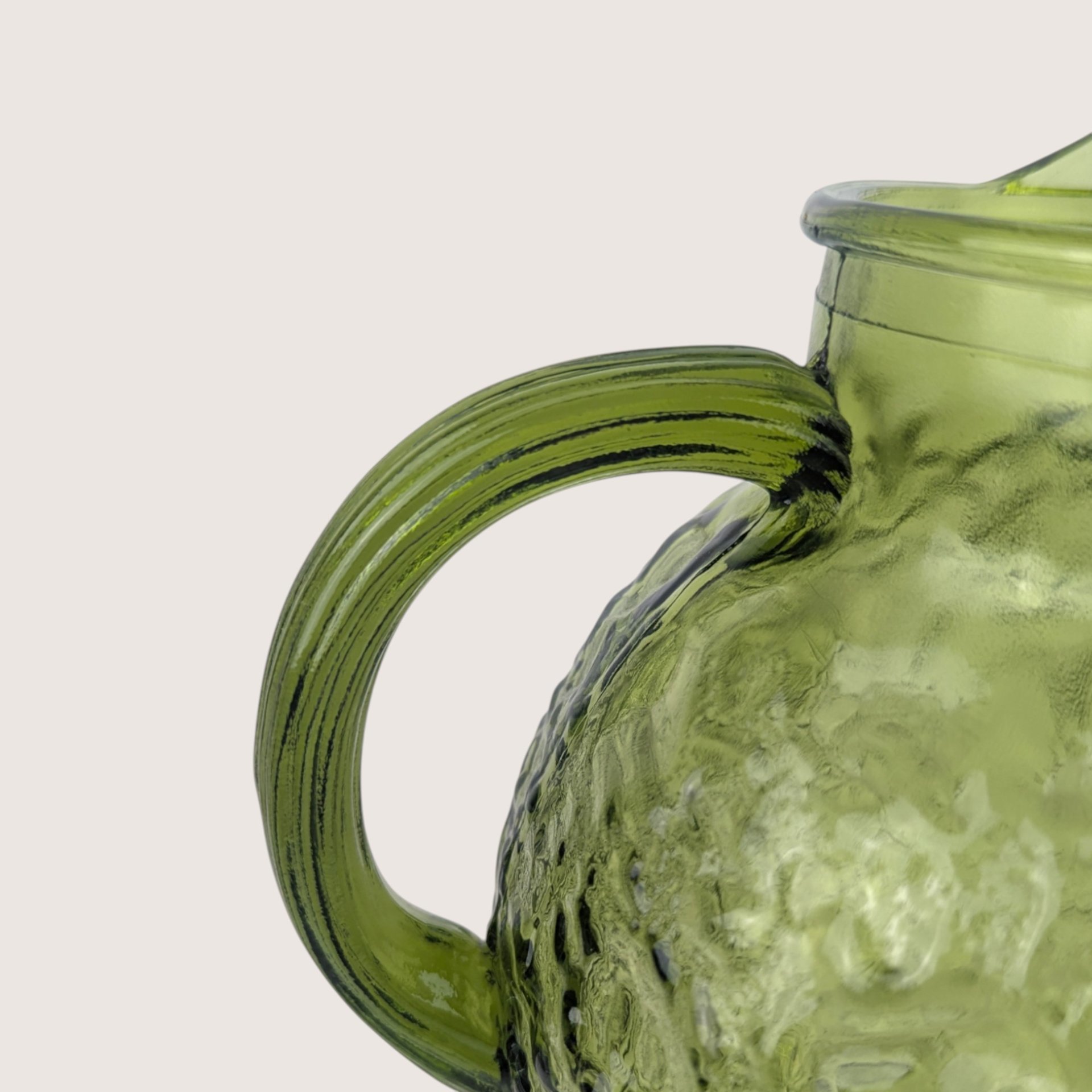 1970s Anchor Hocking Lido Milano Green Glass Ball Pitcher