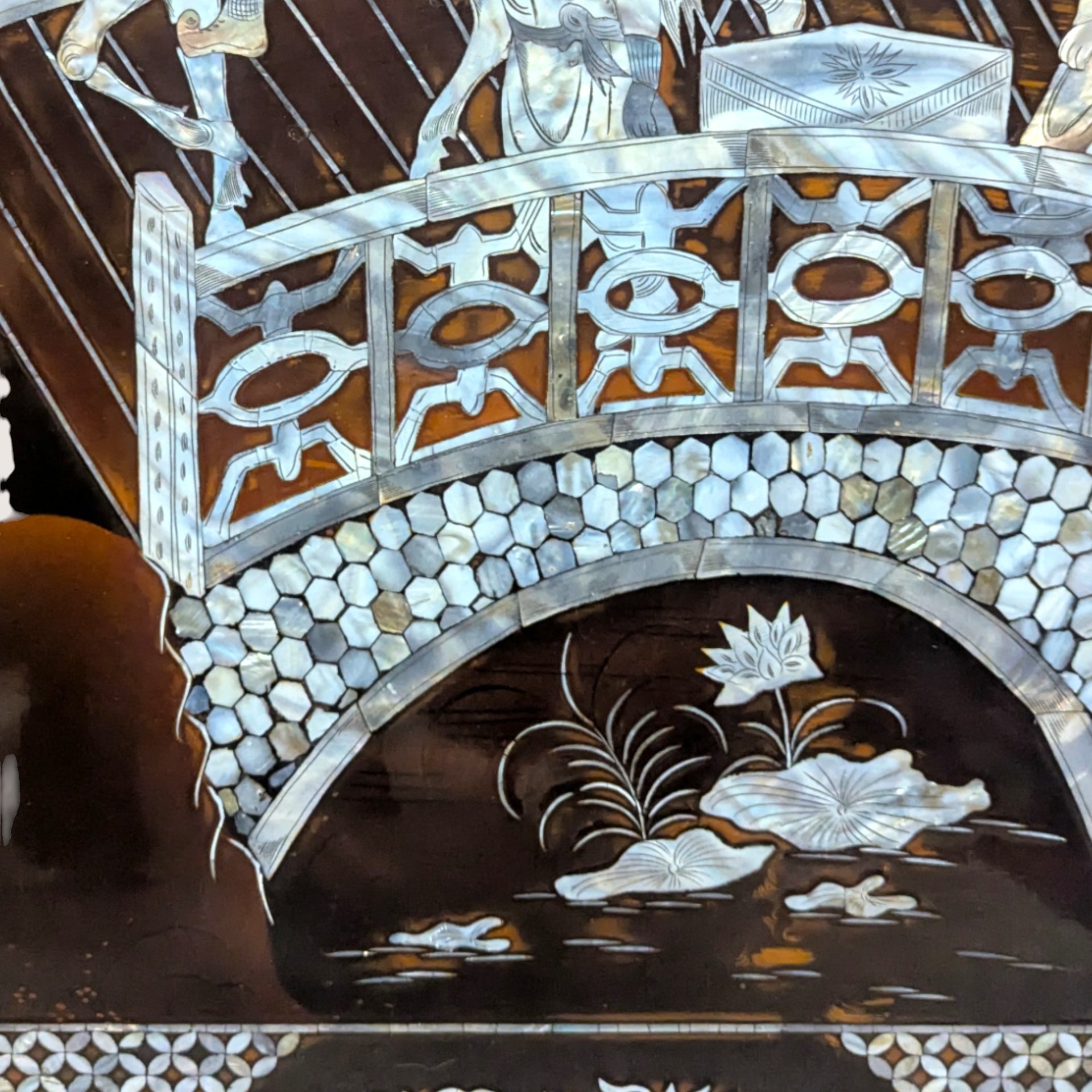 1960s Vietnamese Mother of Pearl Inlay Lacquer Wall Panel Paired Piece