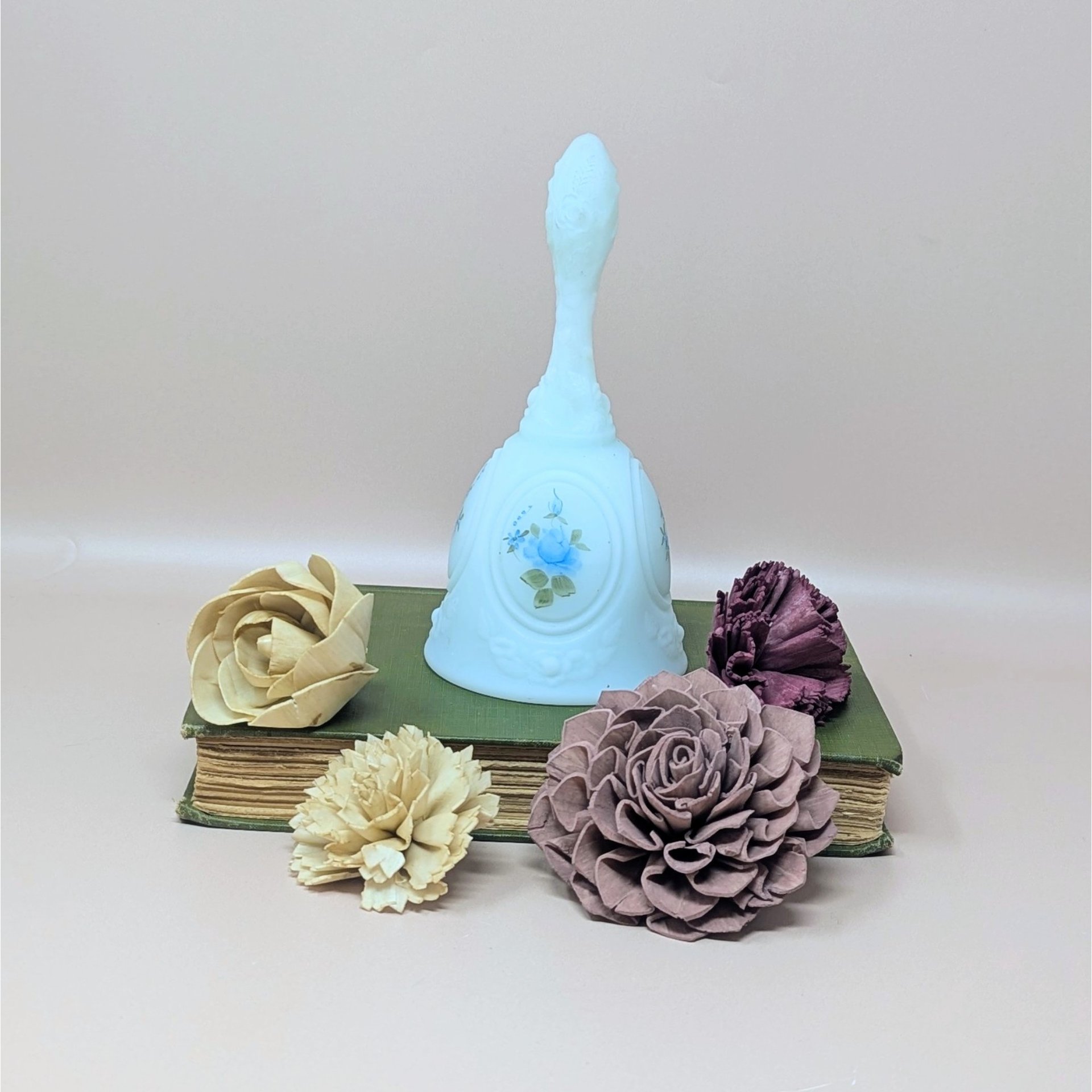 Vintage Fenton Hand Painted Blue Glass Bell