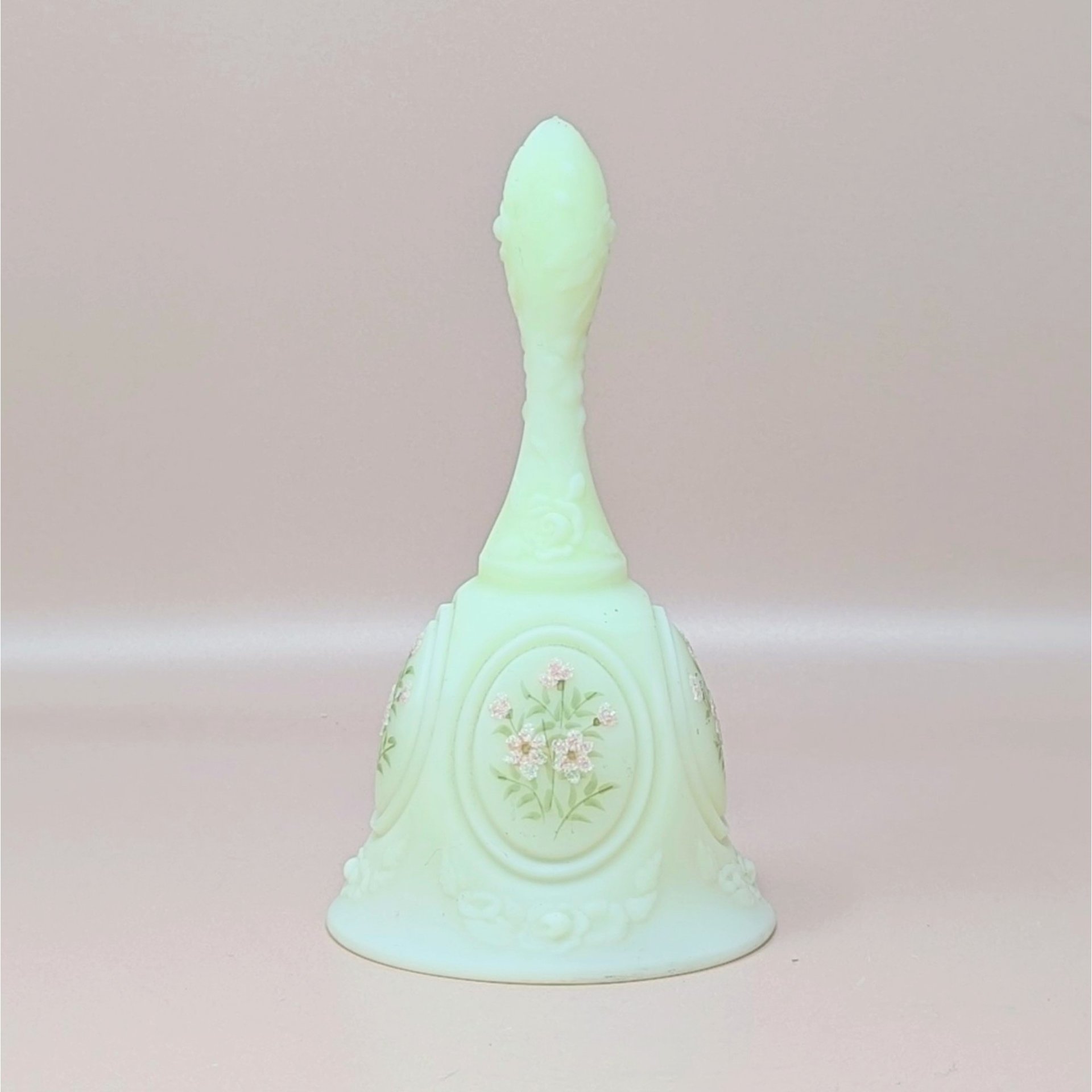 Vintage Fenton Custard Satin Hand Painted Bell
