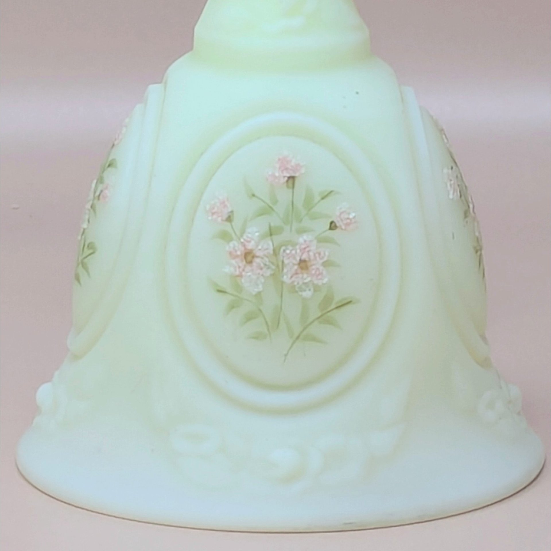 Vintage Fenton Custard Satin Hand Painted Bell