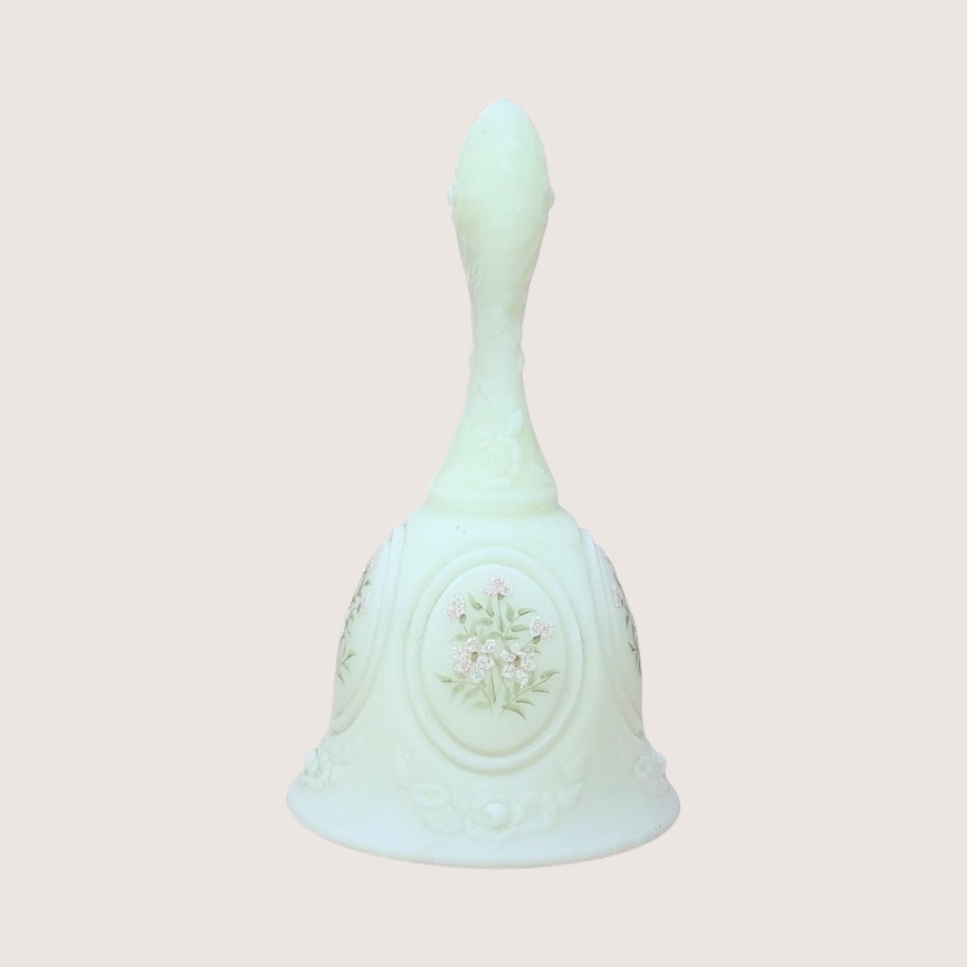 Vintage Fenton Custard Satin Hand Painted Signed Glass Bell