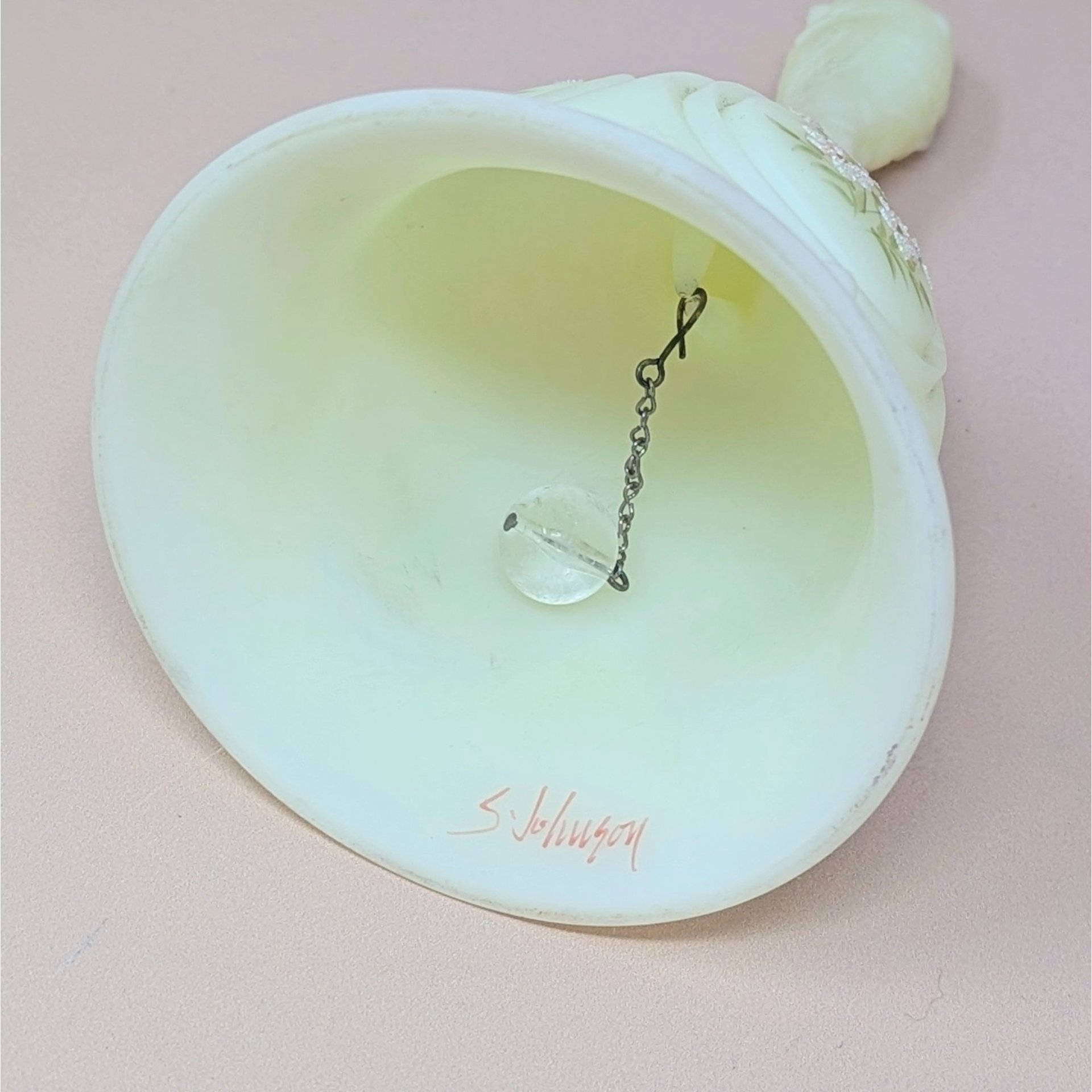 Vintage Fenton Custard Satin Hand Painted Bell
