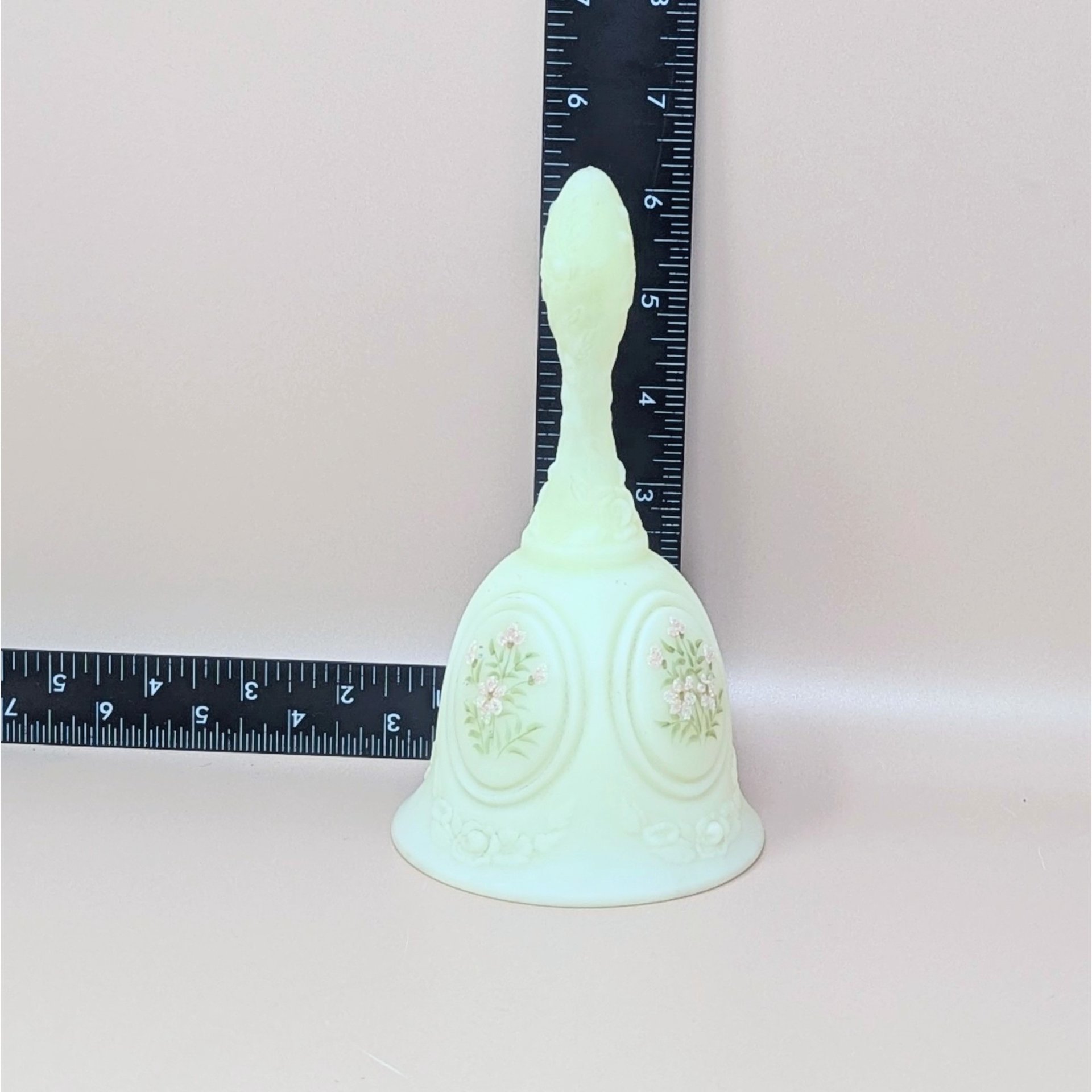 Vintage Fenton Custard Satin Hand Painted Bell