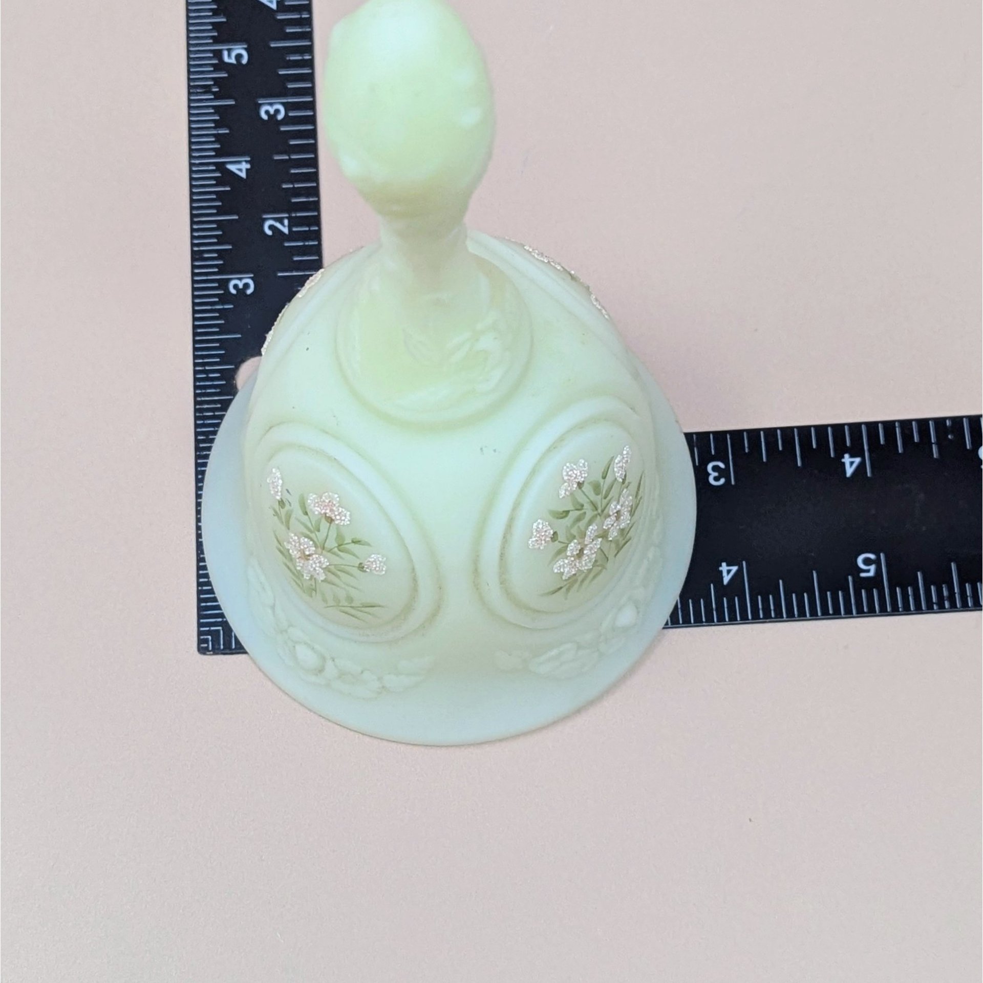 Vintage Fenton Custard Satin Hand Painted Bell