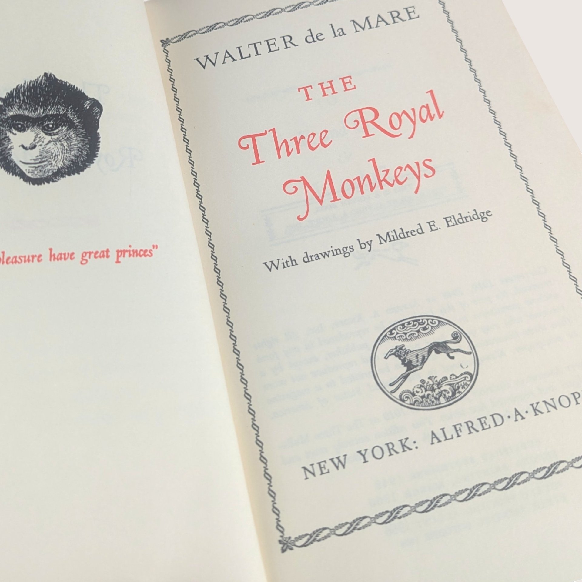 1966 The Three Royal Monkeys Walter de la Mare Hardcover Book