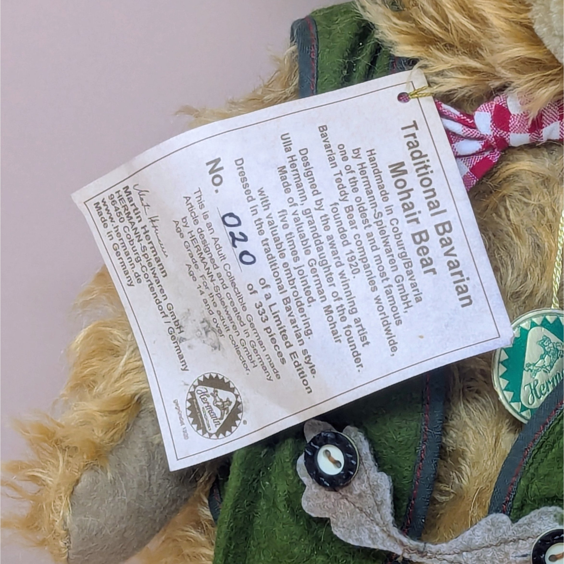1990s Hermann Limited Edition Bavarian Mohair Bear