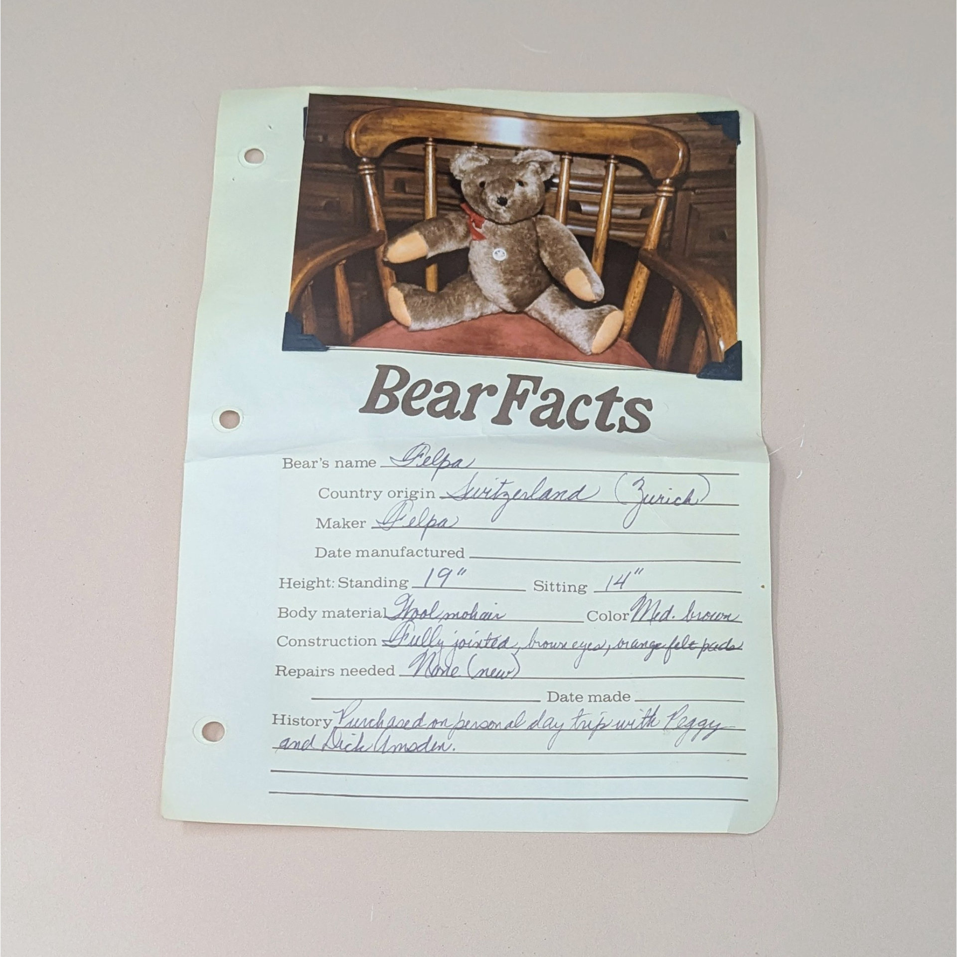 1980s Felpa Handmade Swiss Teddy Bear